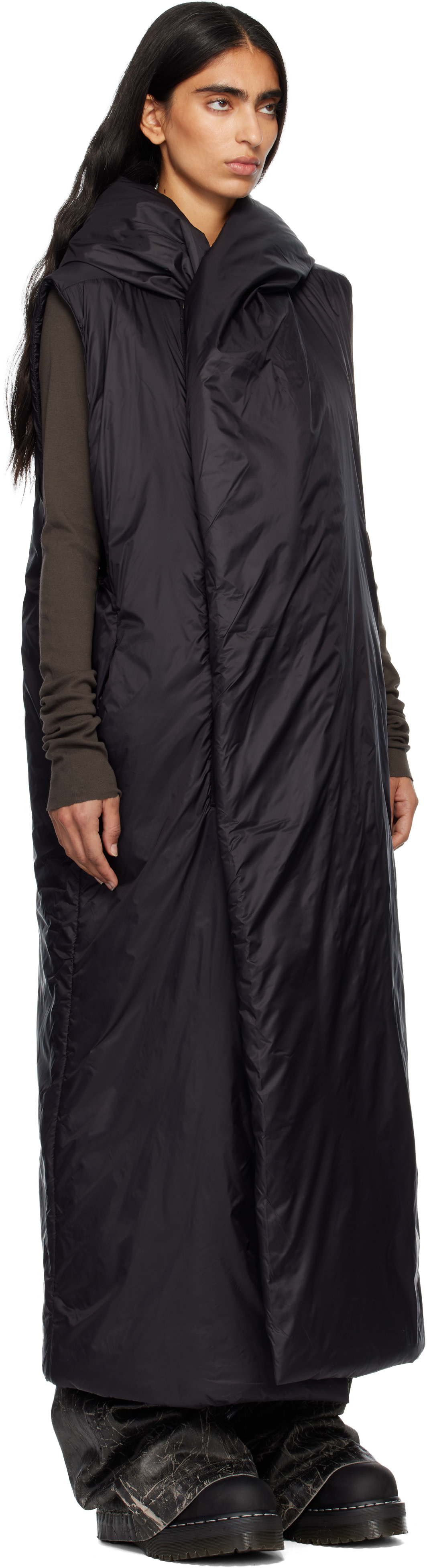 Rick Owens DRKSHDW: ブラック Concordians Hooded Liner コート