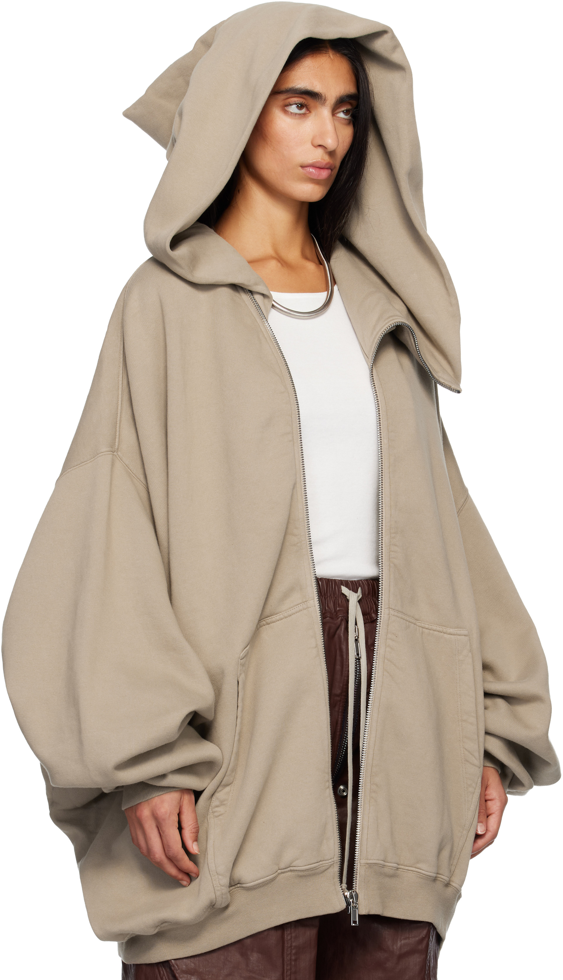 Rick Owens DRKSHDW: Taupe Concordians Megamountain Hoodie | SSENSE