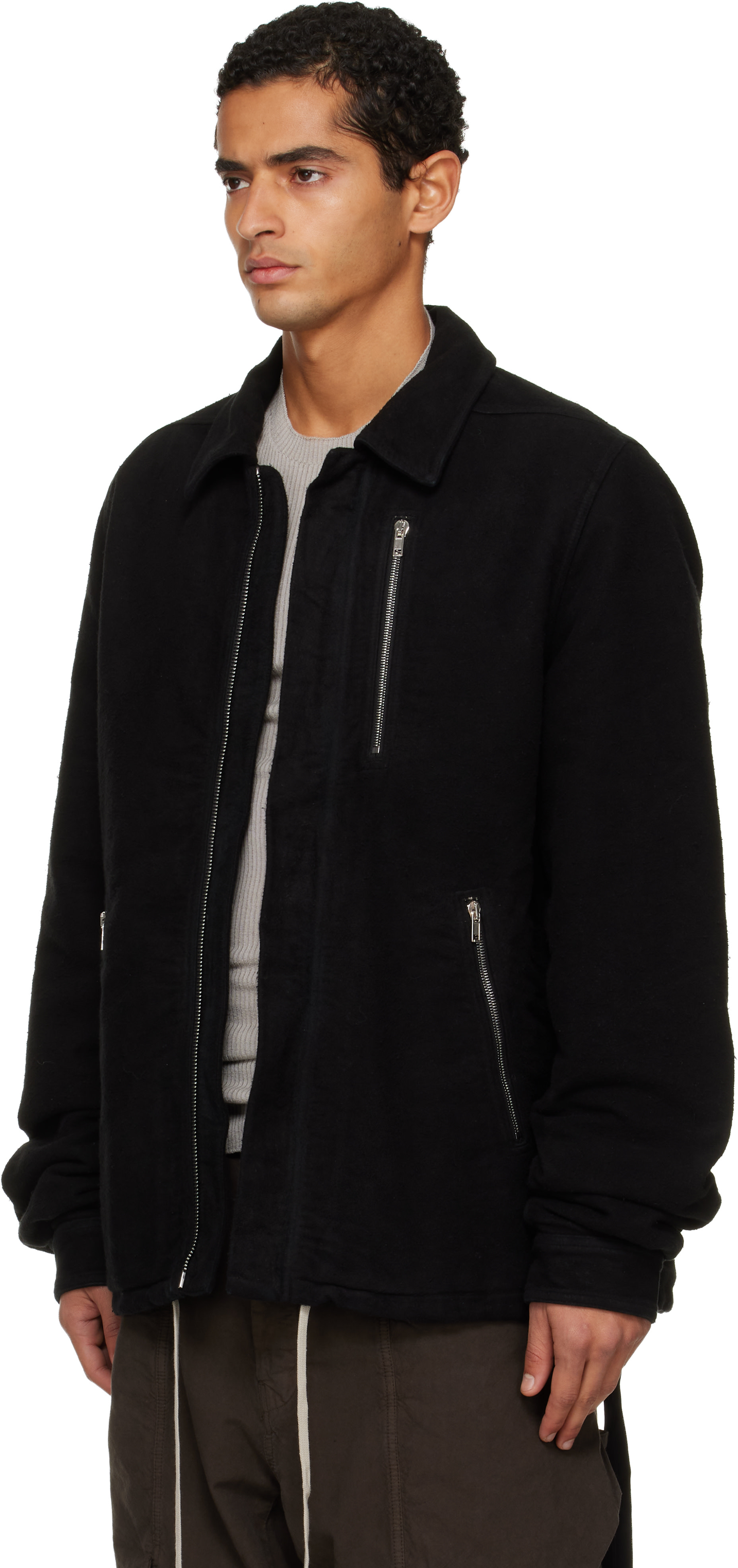 Rick Owens DRKSHDW: ブラック Concealed Zipfront ジャケット Rick Owens DRKSHDW: ブラック Concealed Zipfront ジャケット