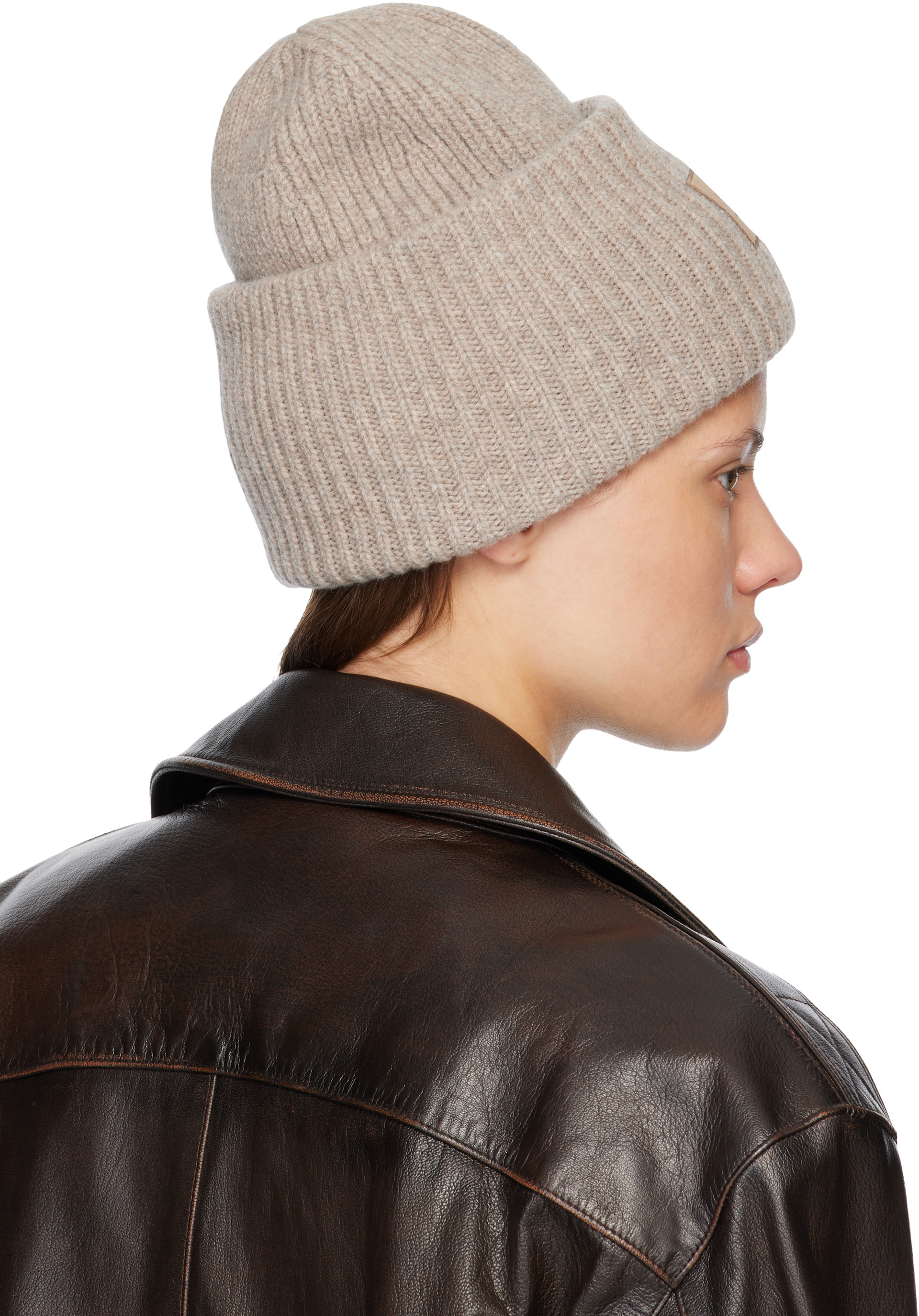Acne Studios: Beige Large Face Logo Beanie | SSENSE Canada