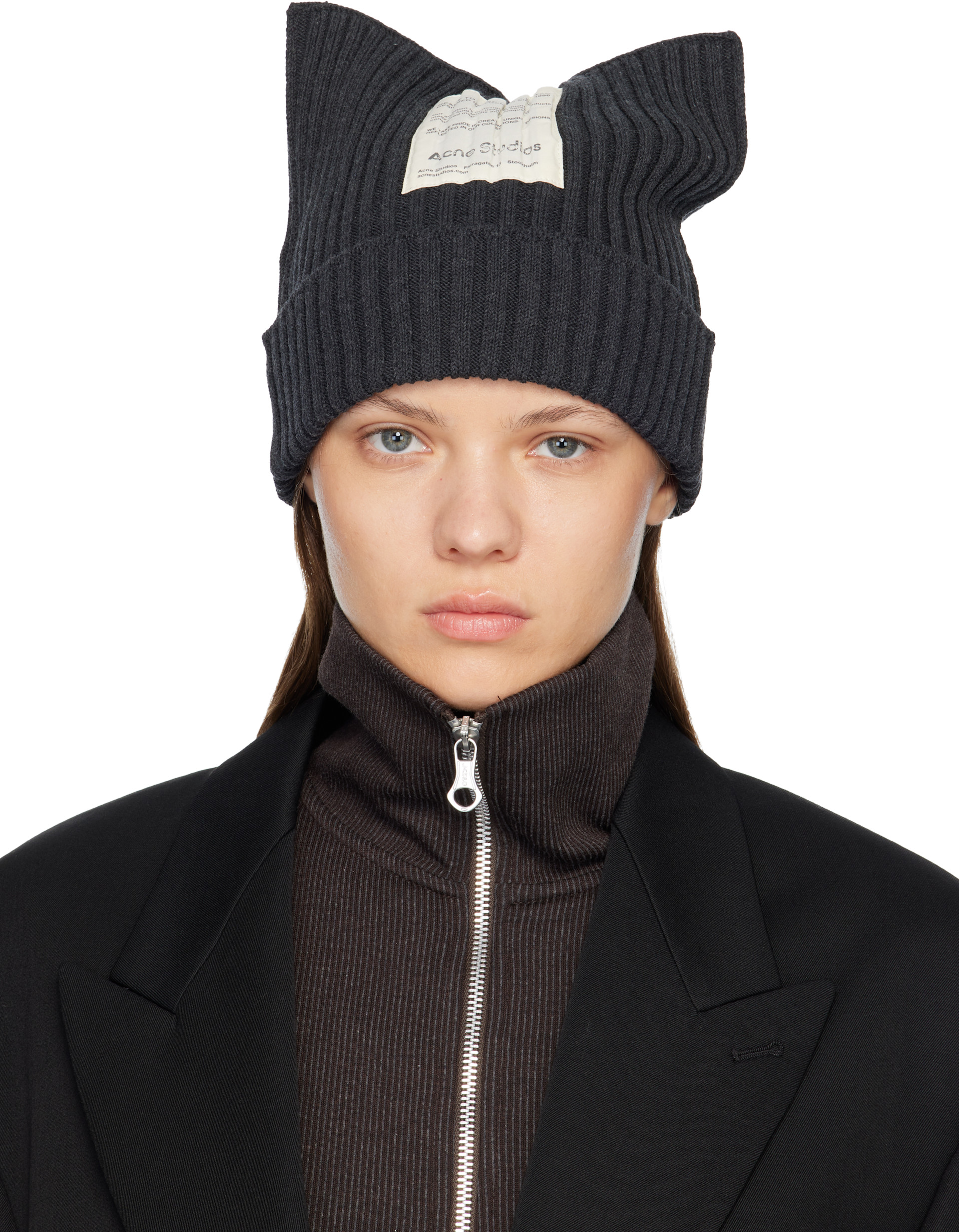 Acne Studios - 그레이 골지 비니