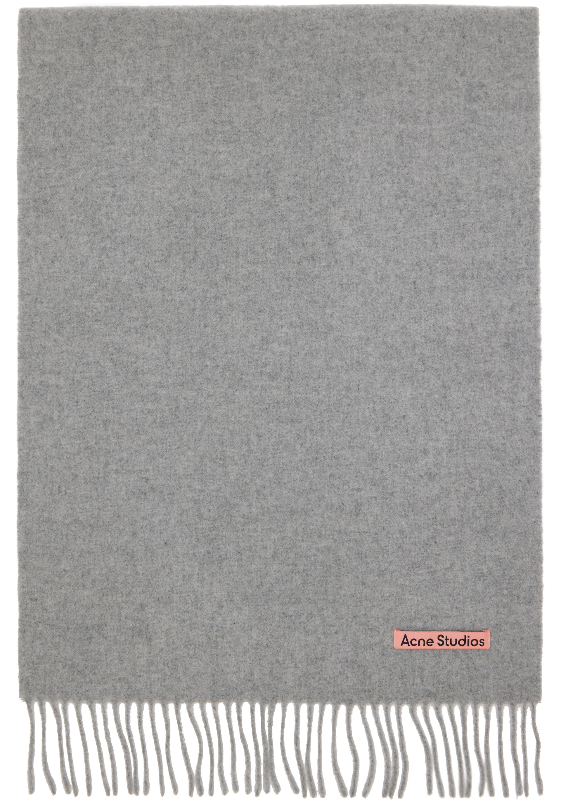 Acne Studios ウールマフラー グレー系 280x88cm Acne Studios: Gray Narrow Fringe Wool Scarf | SSENSE