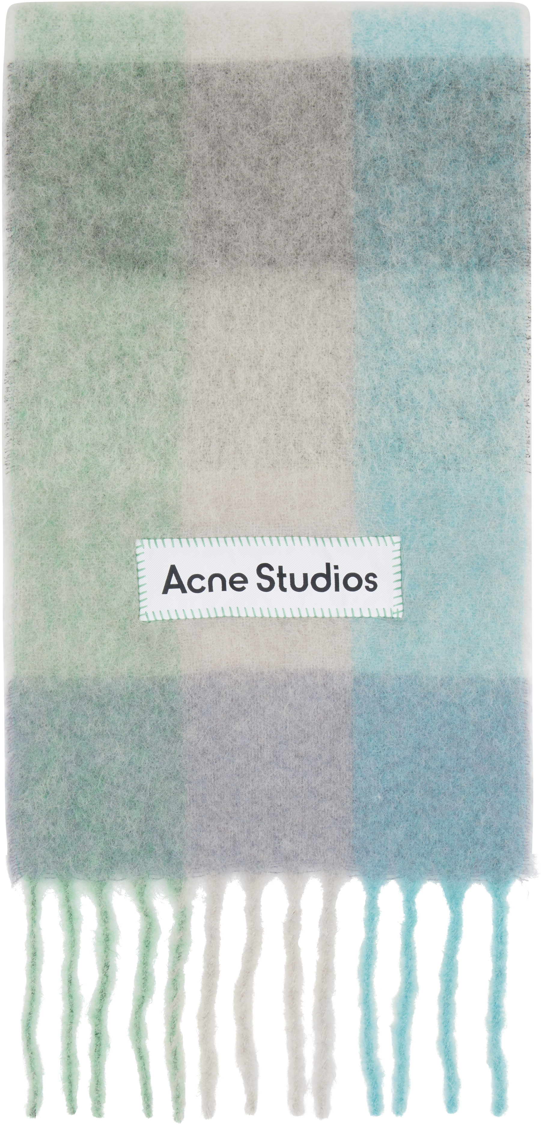 Acne Studios - Écharpe bleu et vert à carreaux et à franges