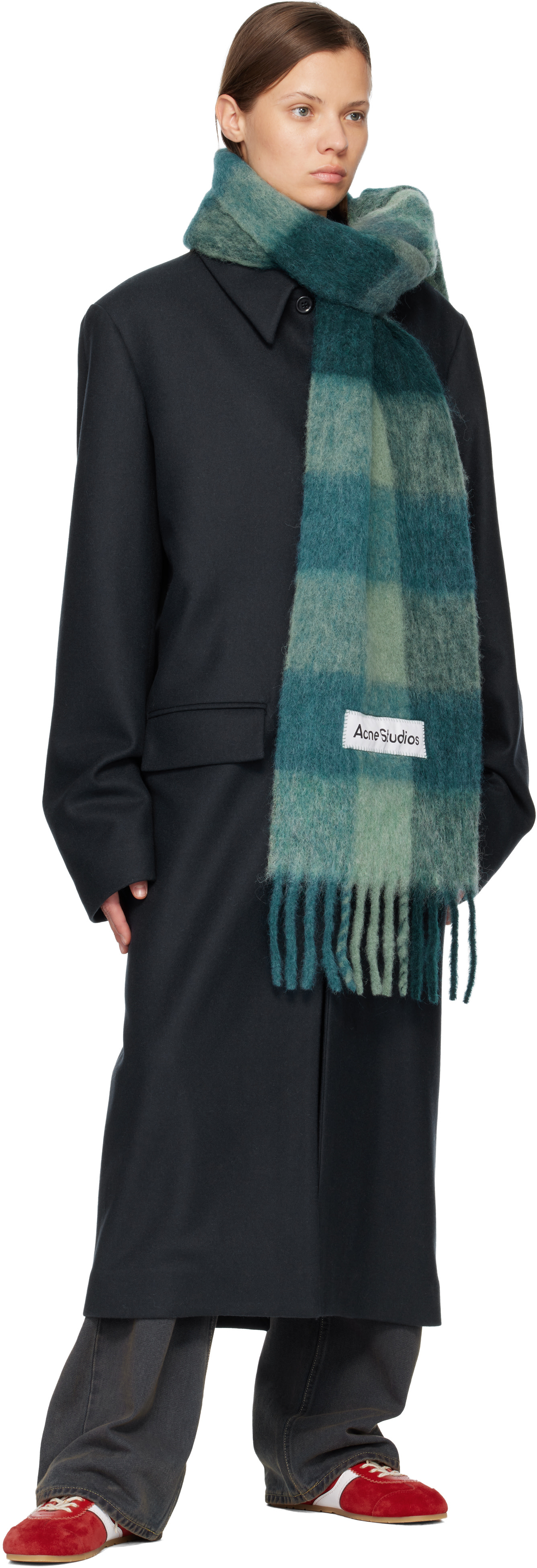 Acne Studios: Green Mohair Checked Scarf | SSENSE