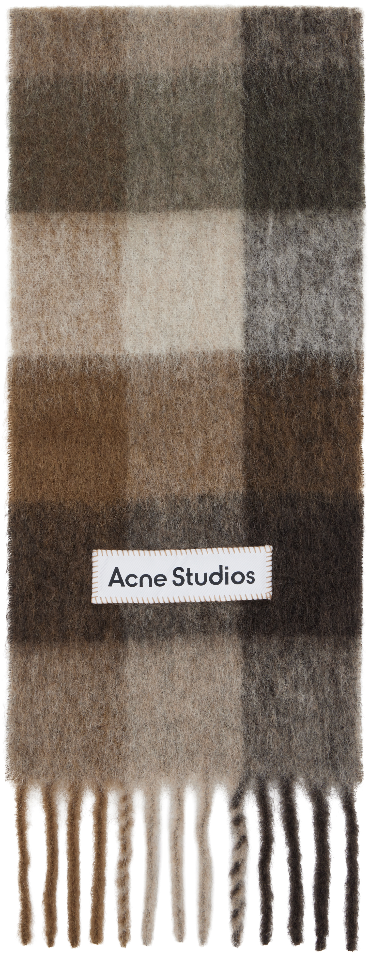 Acne Studios: Brown & White Mohair Checked Scarf | SSENSE Netherlands