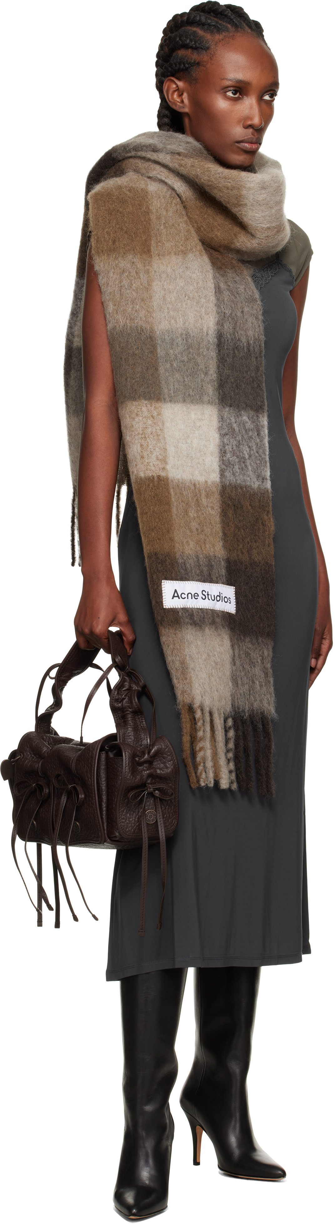 Acne Studios: ブラウン＆ホワイト モヘア チェック マフラー | SSENSE