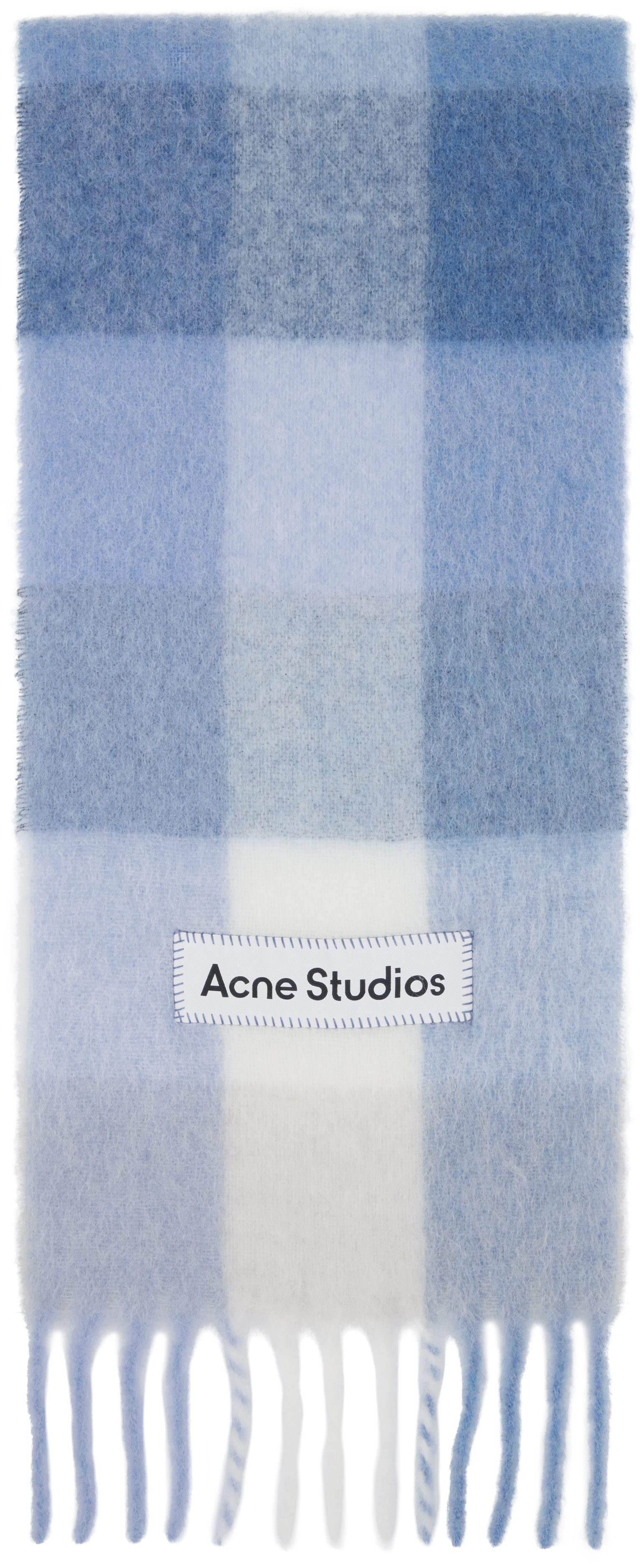 Acne Studios: Blue & White Mohair Checked Scarf | SSENSE