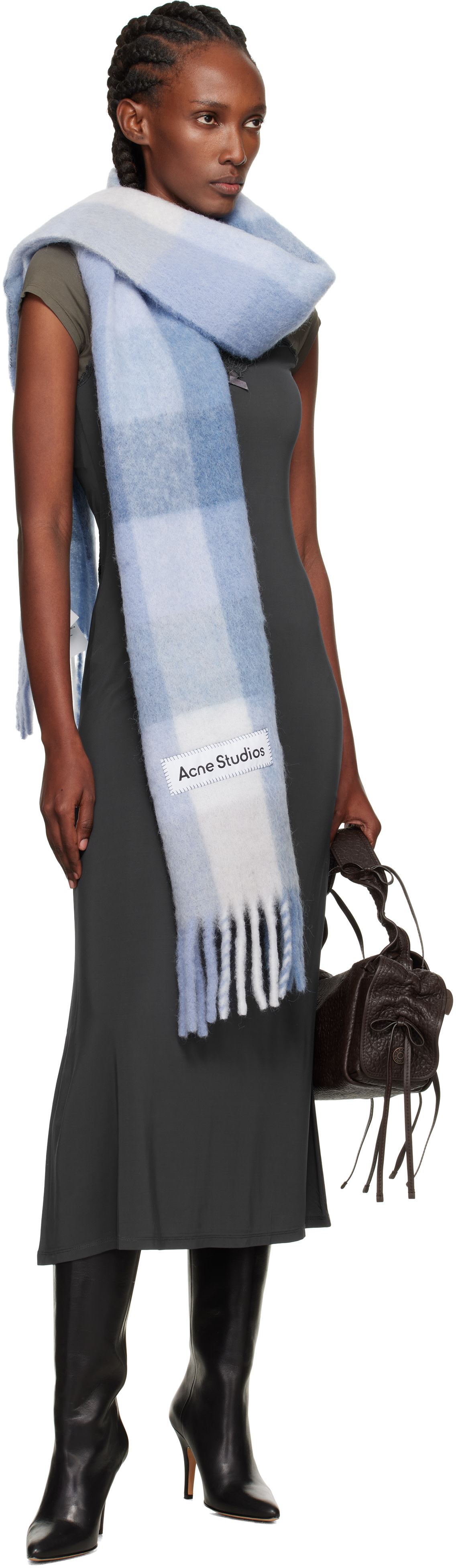 Acne Studios: Blue & White Mohair Checked Scarf | SSENSE