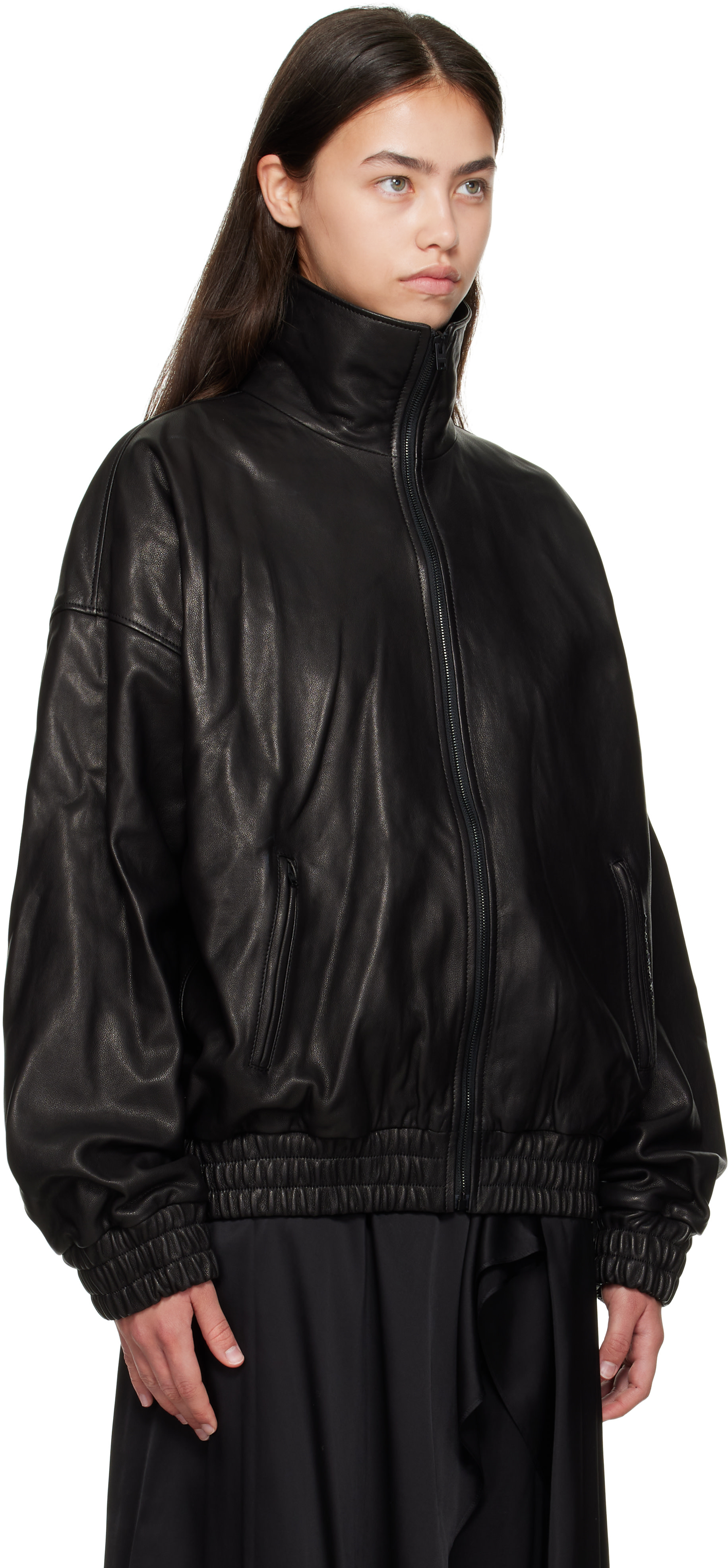 Acne Studios: Black Zip Leather Jacket | SSENSE