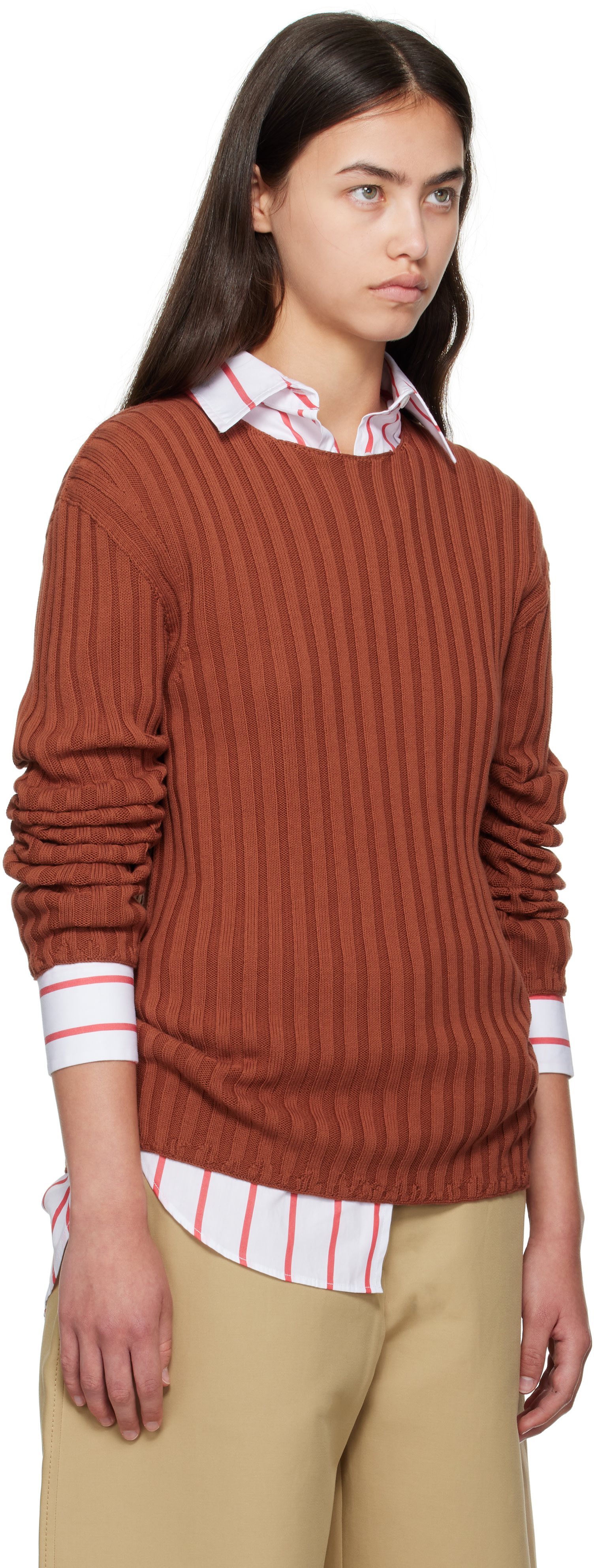 Acne Studios - Pull orange en tricot côtelé à col ras du cou