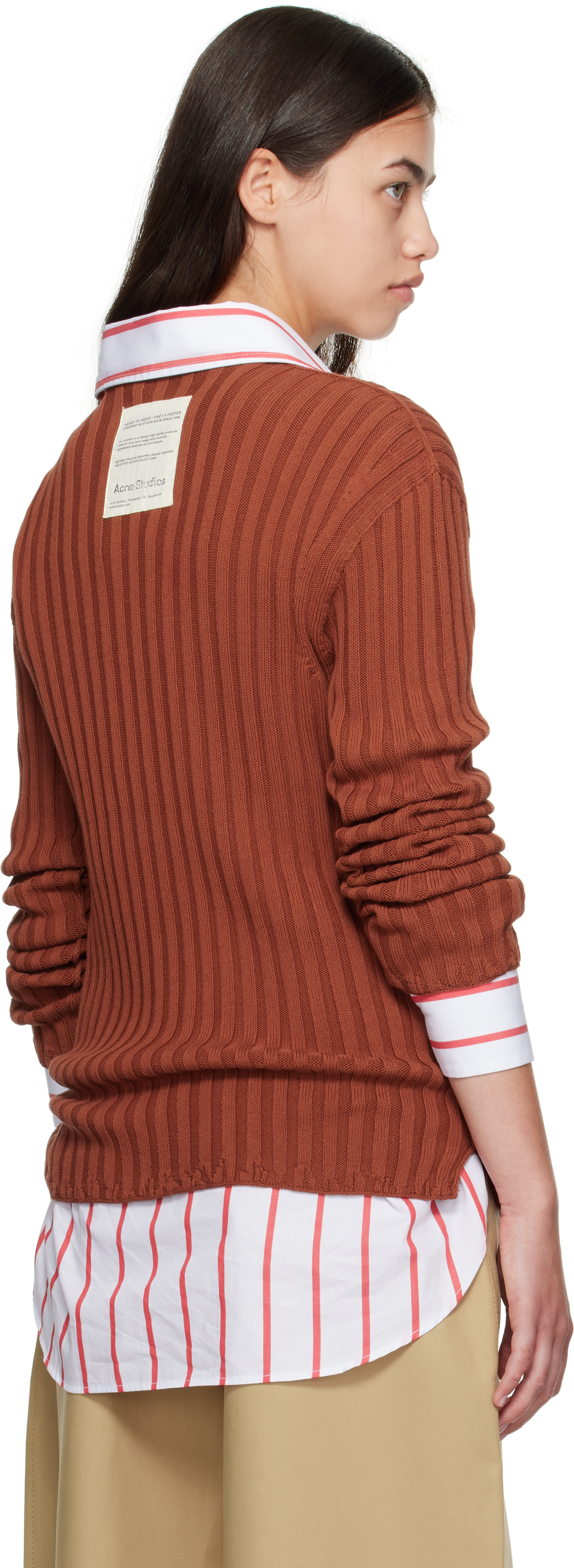 Acne Studios - Pull orange en tricot côtelé à col ras du cou