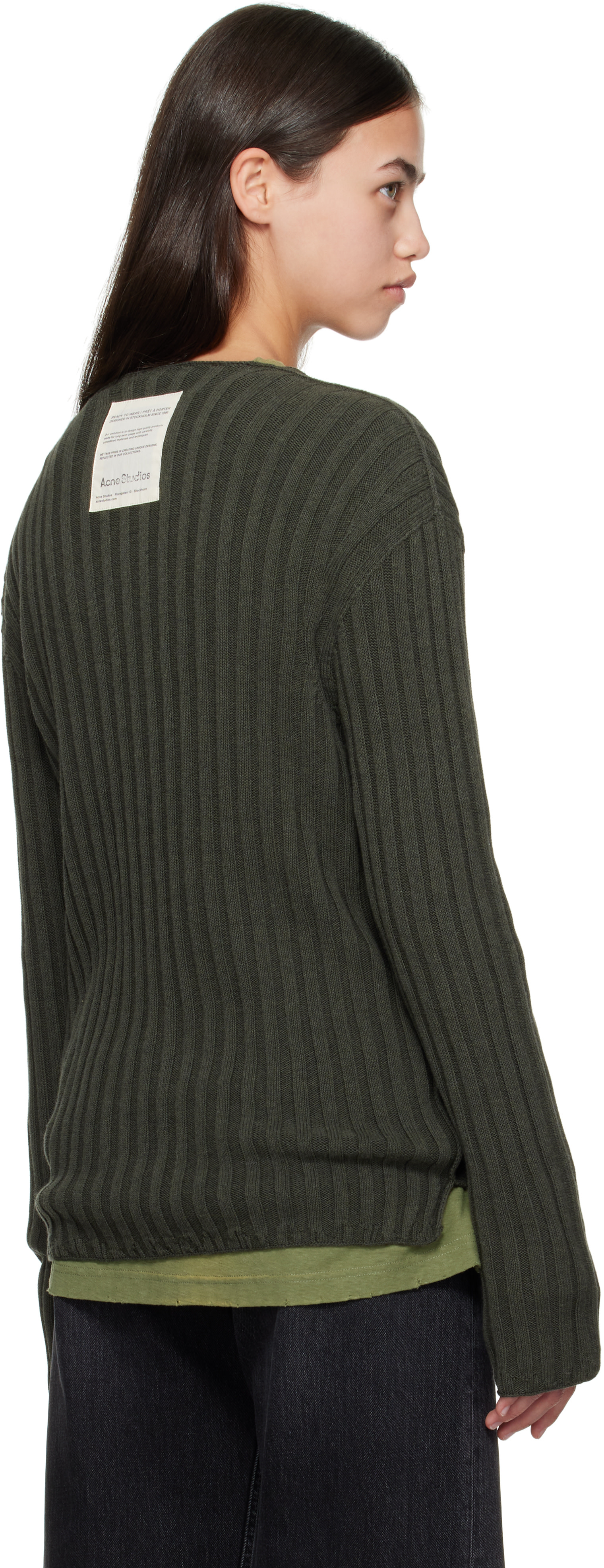 Acne Studios - Green Ribbed Crewneck Knit Sweater