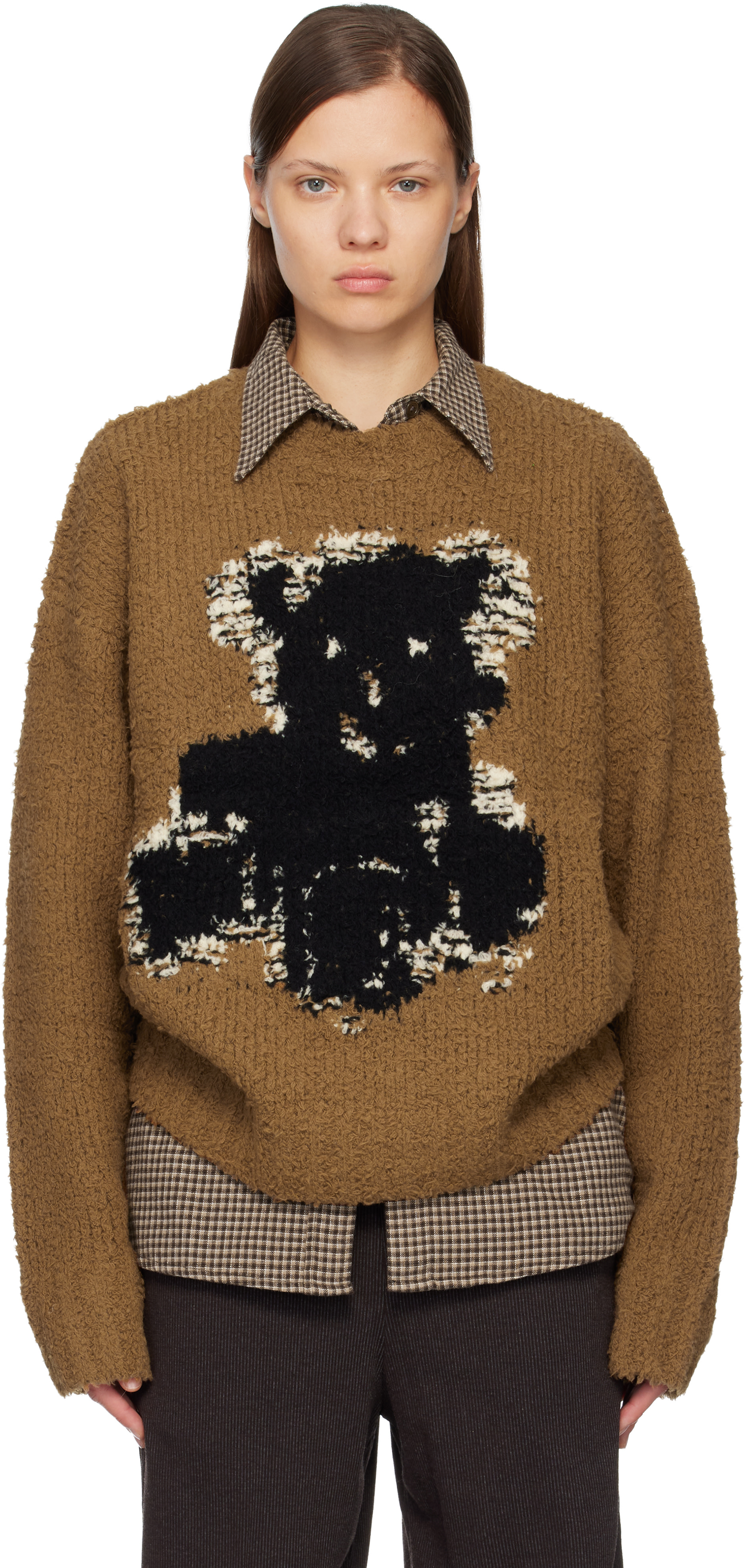 Acne Studios - Pull brun clair à col ras du cou