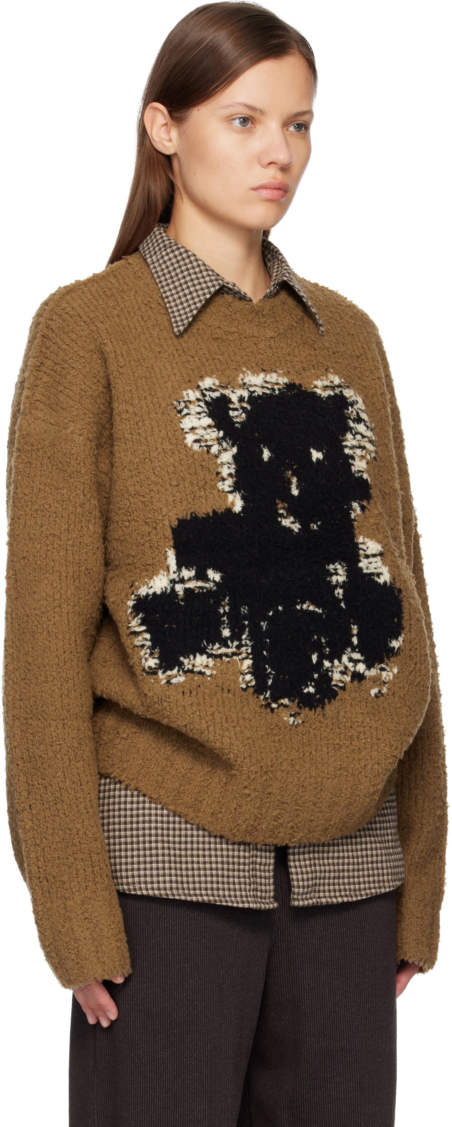 Acne Studios - Pull brun clair à col ras du cou