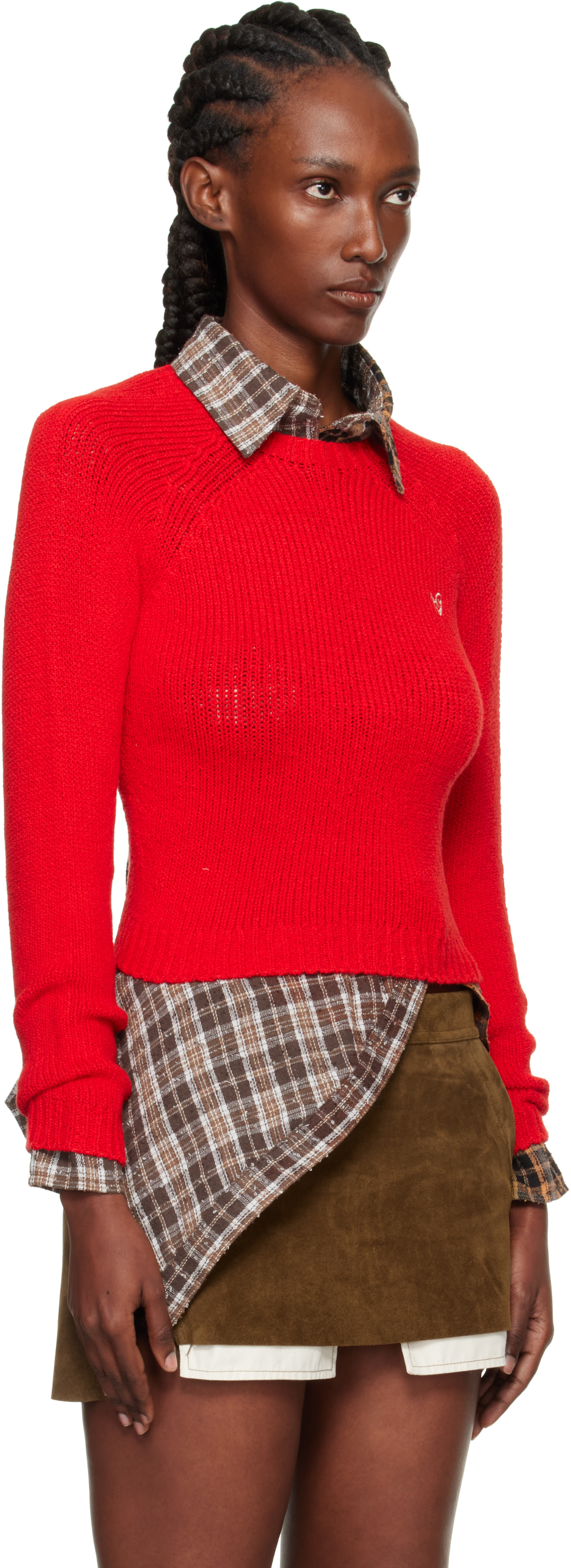 Acne Studios - Pull écourté rouge à col ras du cou