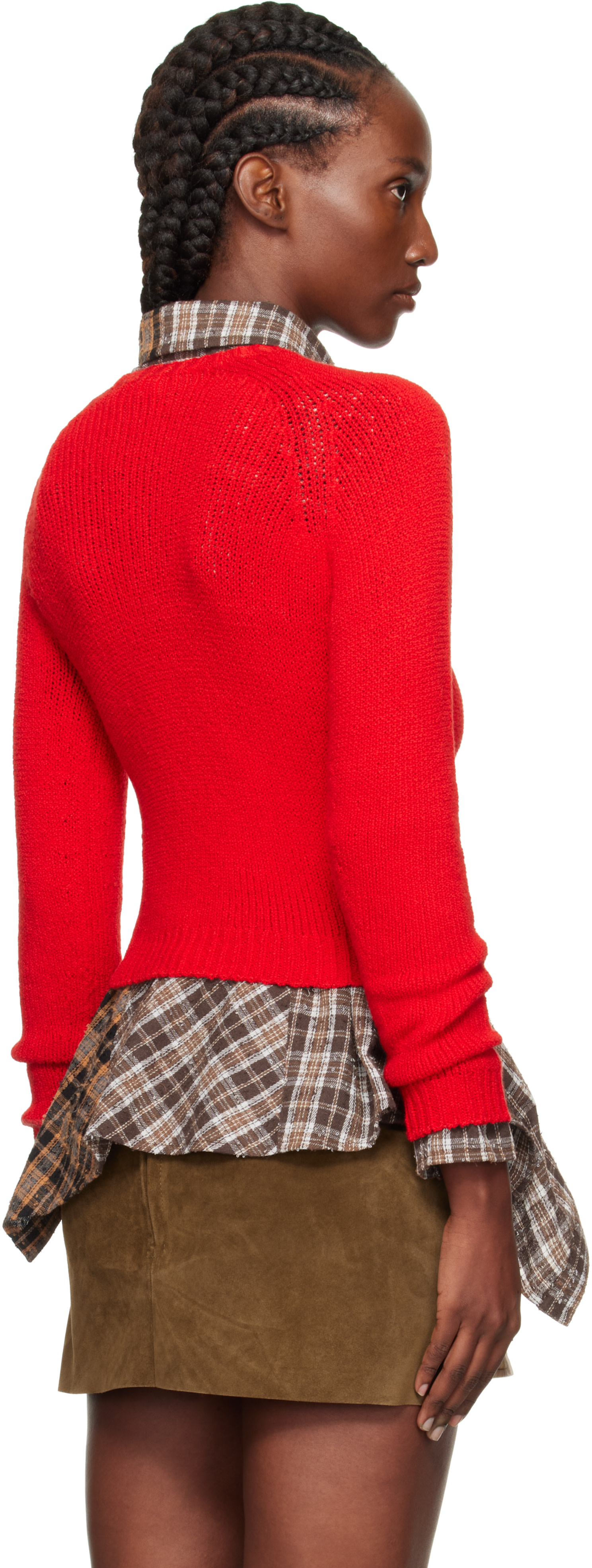 Acne Studios - Pull écourté rouge à col ras du cou