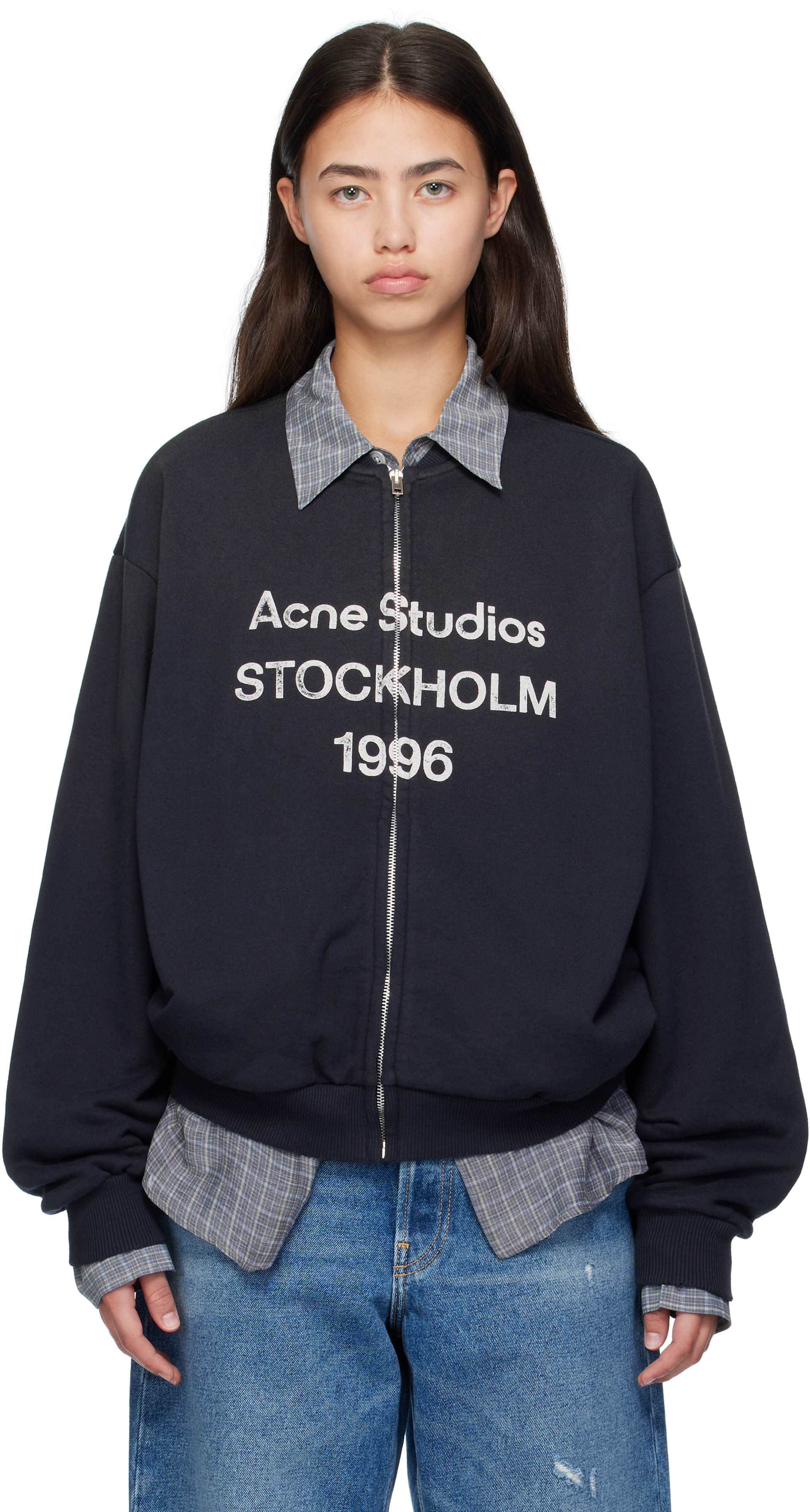 Acne Studios: ブラック ロゴ ジップセーター | SSENSE 日本