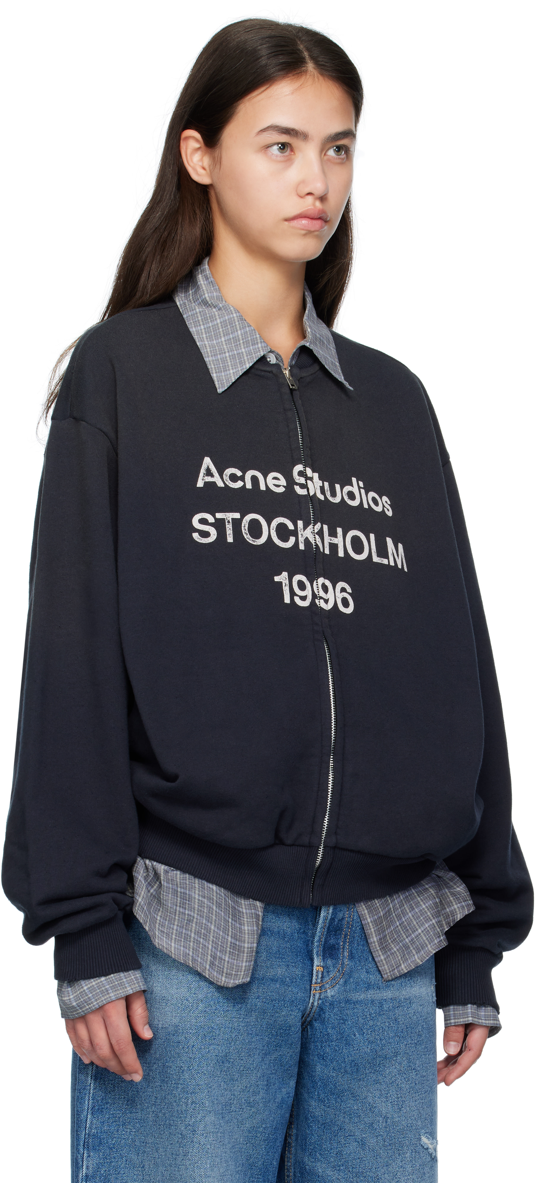 Acne Studios: Black Logo Zip Sweater | SSENSE