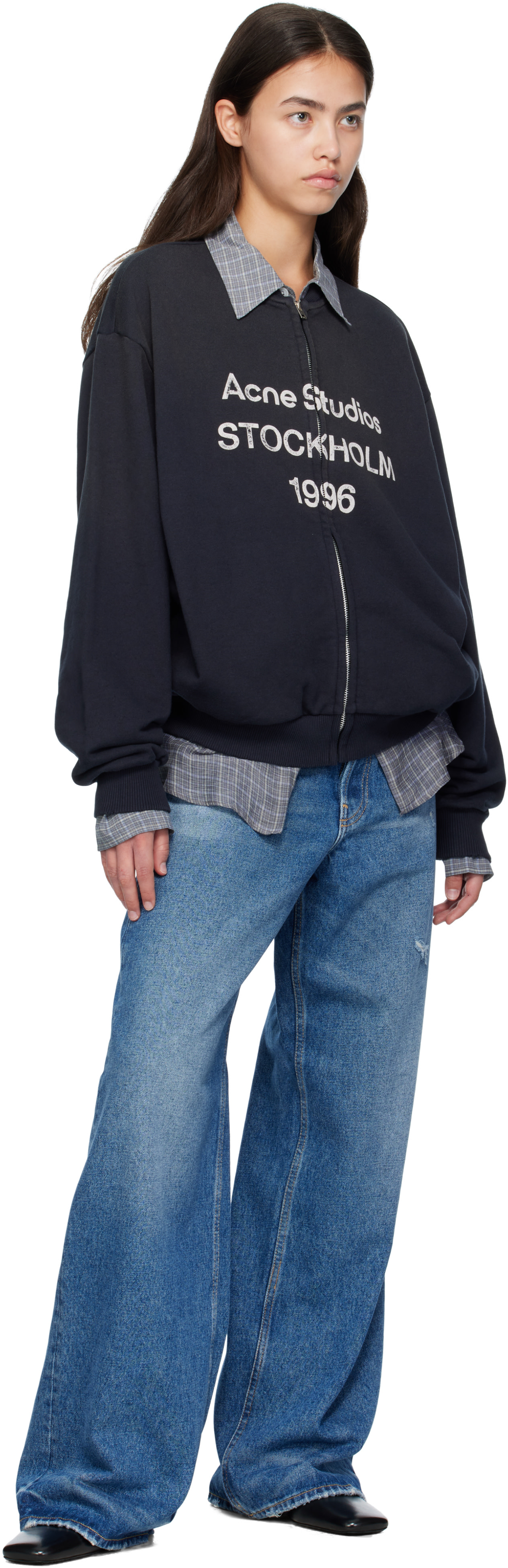 Acne Studios - Pull noir à glissière et à logo