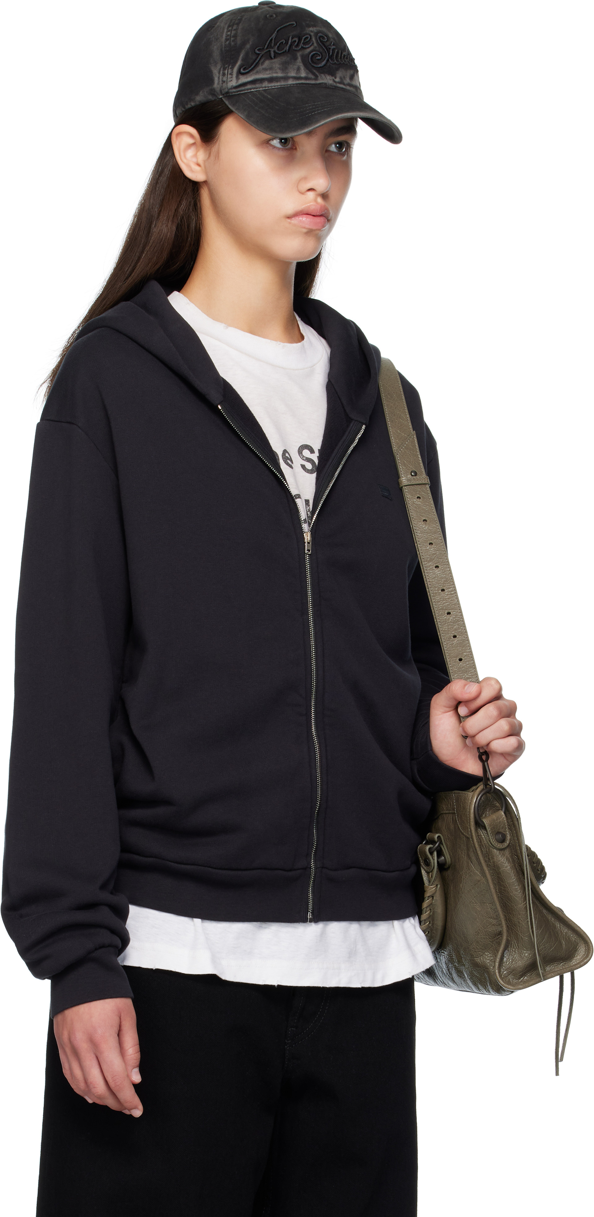 Acne Studios - Pull à capuche noir à glissière