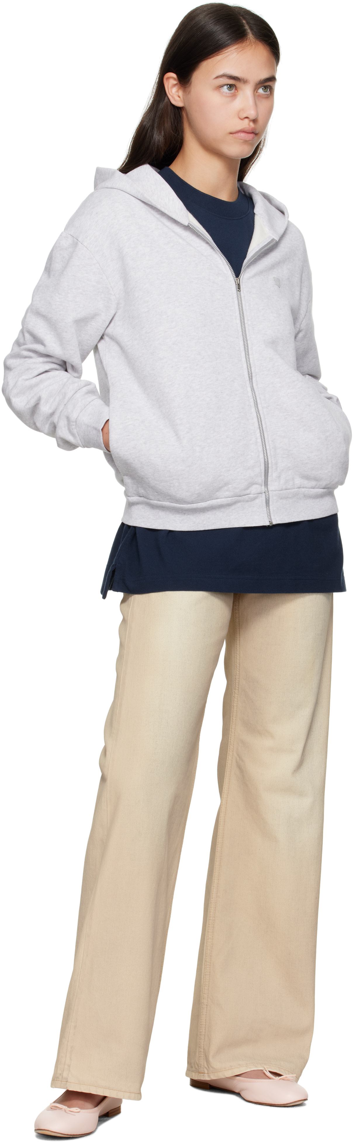 Acne Studios - Pull à capuche gris à glissière