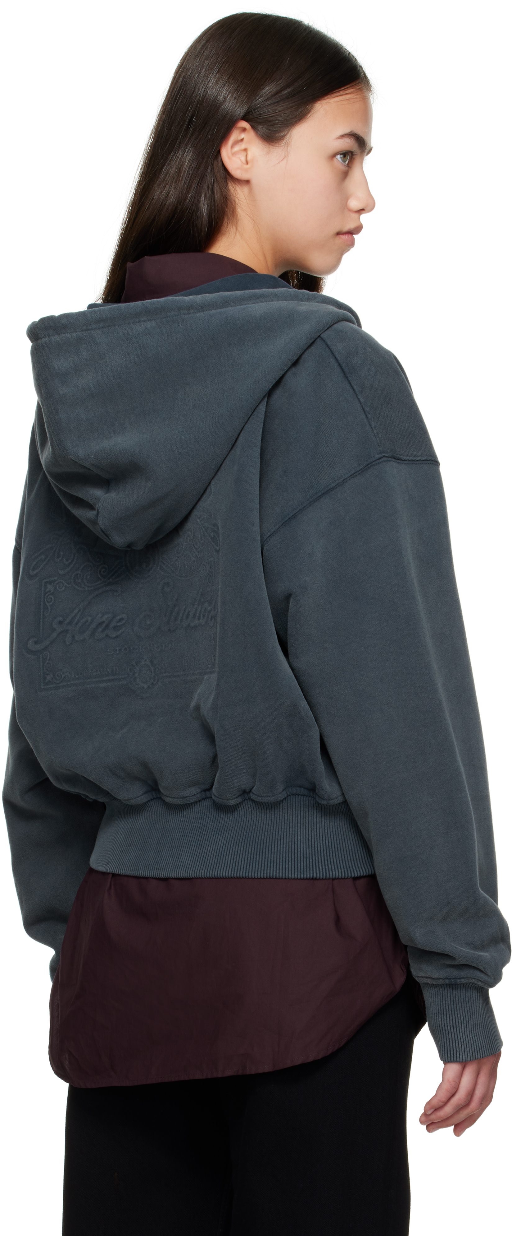 Acne Studios - Pull à capuche bleu à glissière