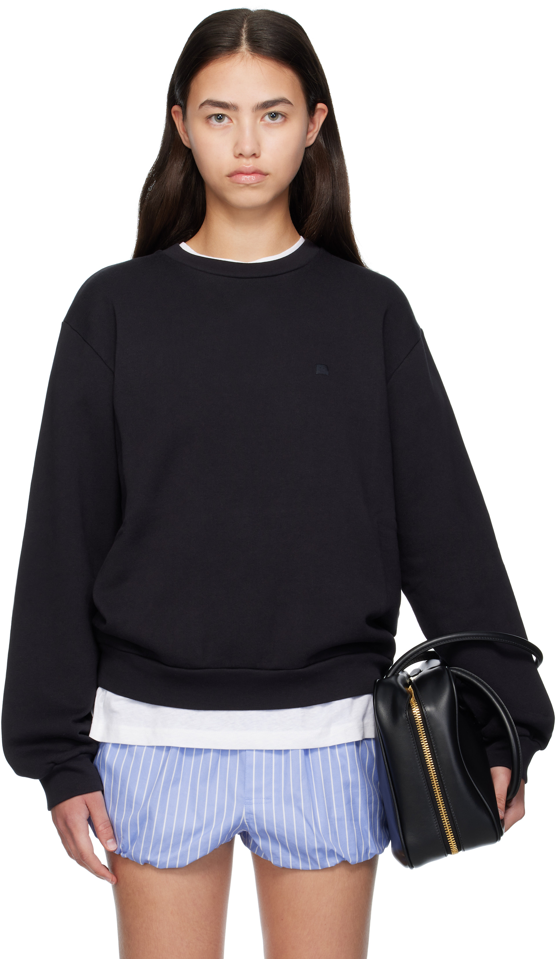 Acne Studios - Pull molletonné noir à col ras du cou
