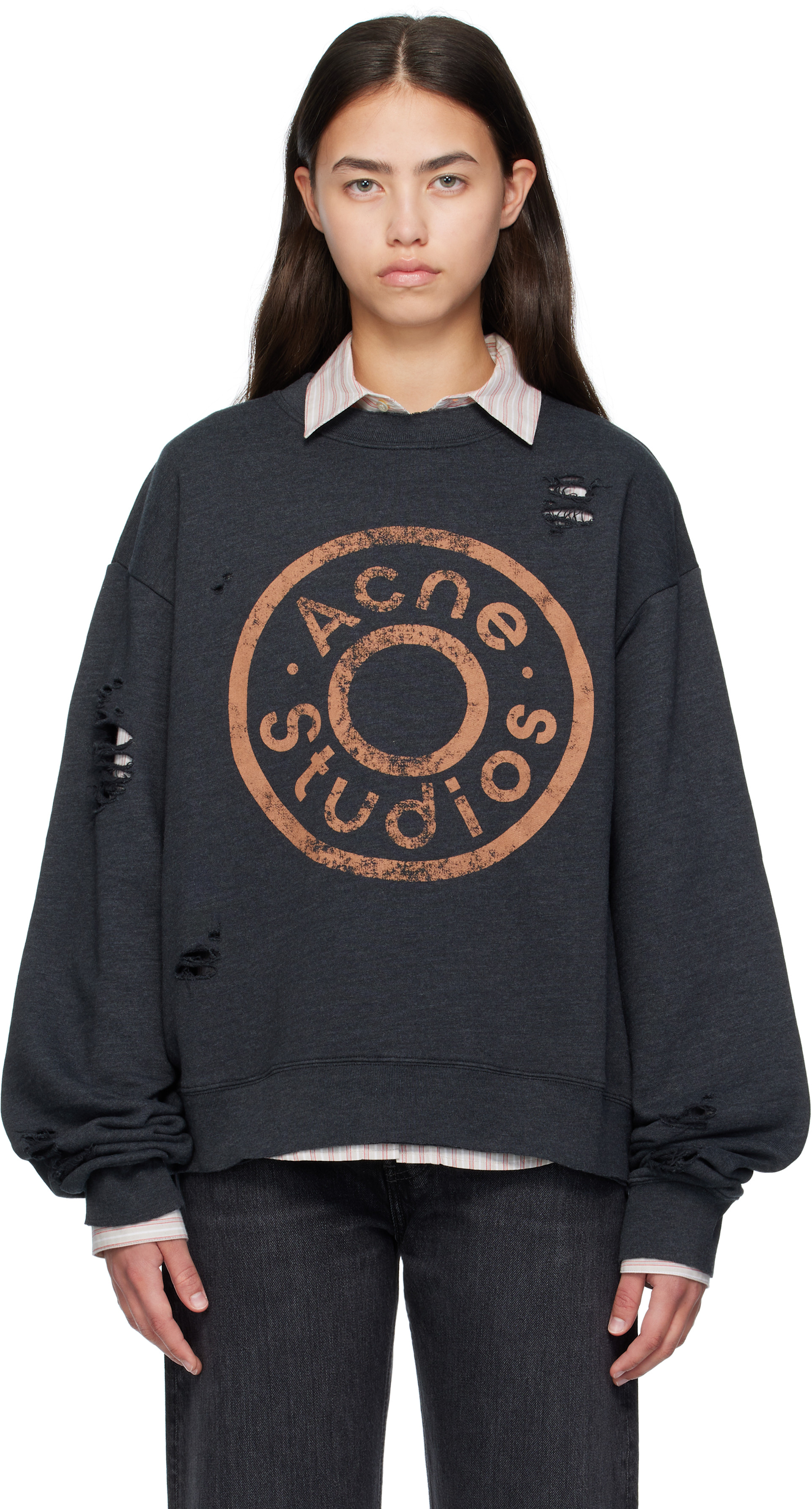 Acne Studios アクネ BI0138 ロゴスウェット ブラック XS Acne Studios: ブラック ロゴプリント スウェットシャツ | SSENSE 日本