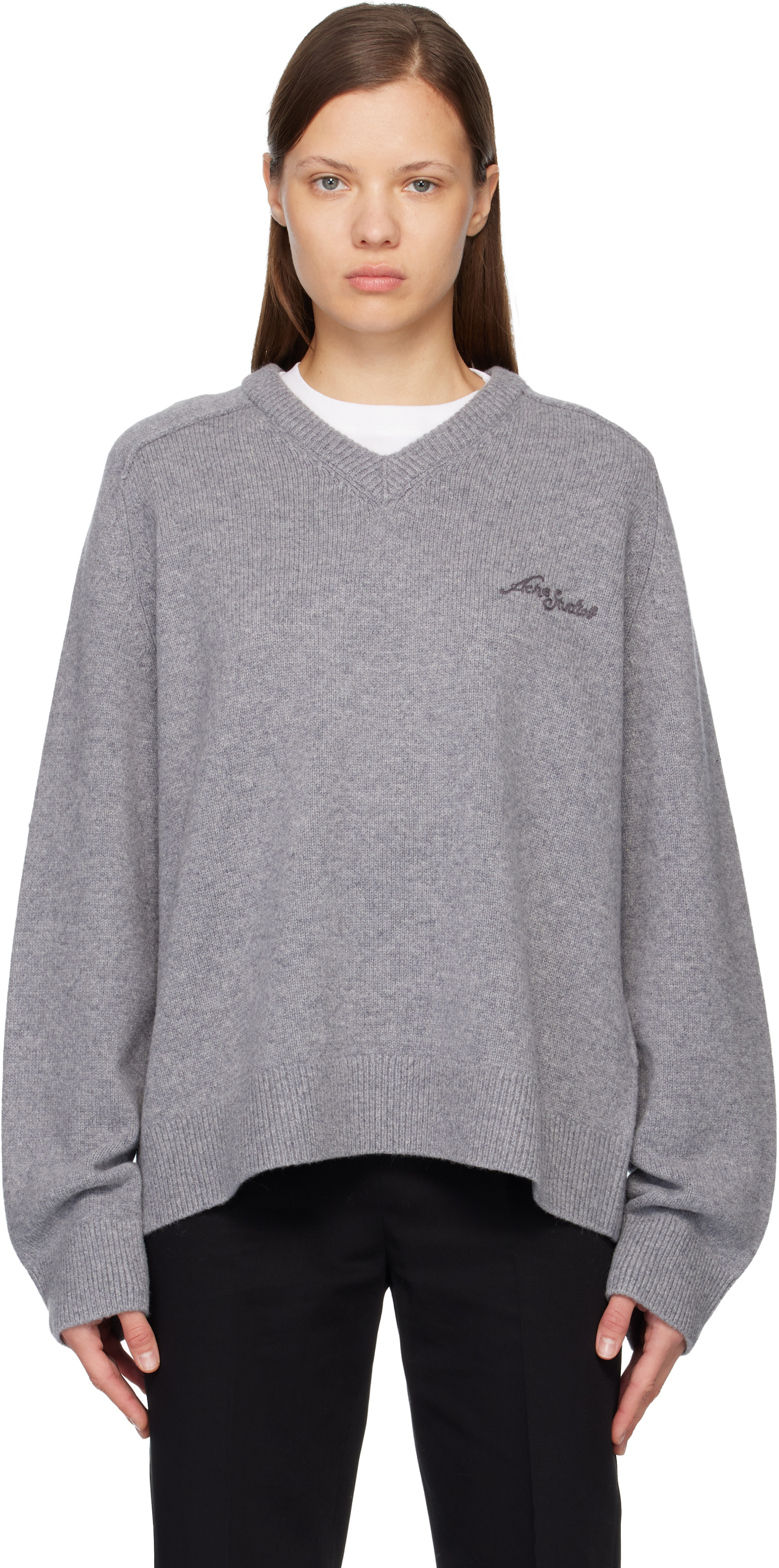 Acne Studios: Gray Wool V-Neck Sweater | SSENSE Australia