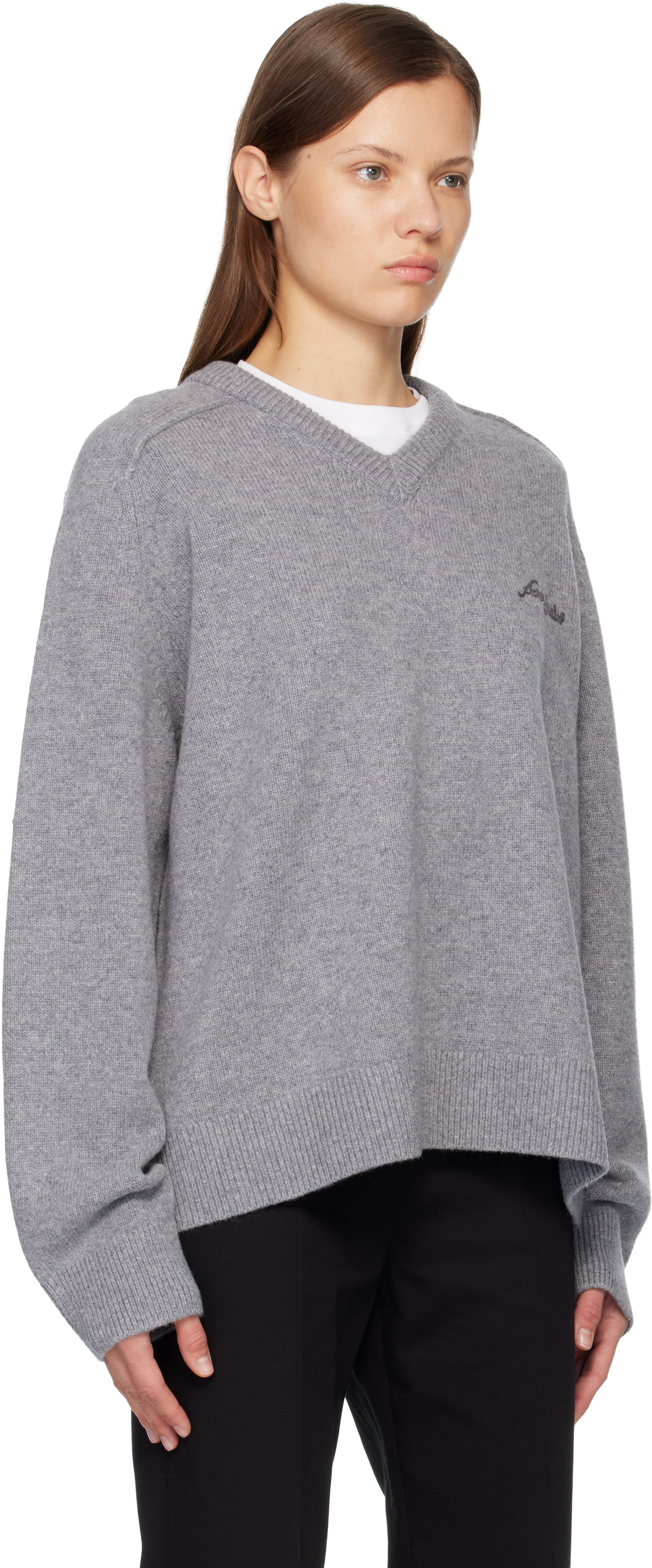 Acne Studios: Gray Wool V-Neck Sweater | SSENSE Australia