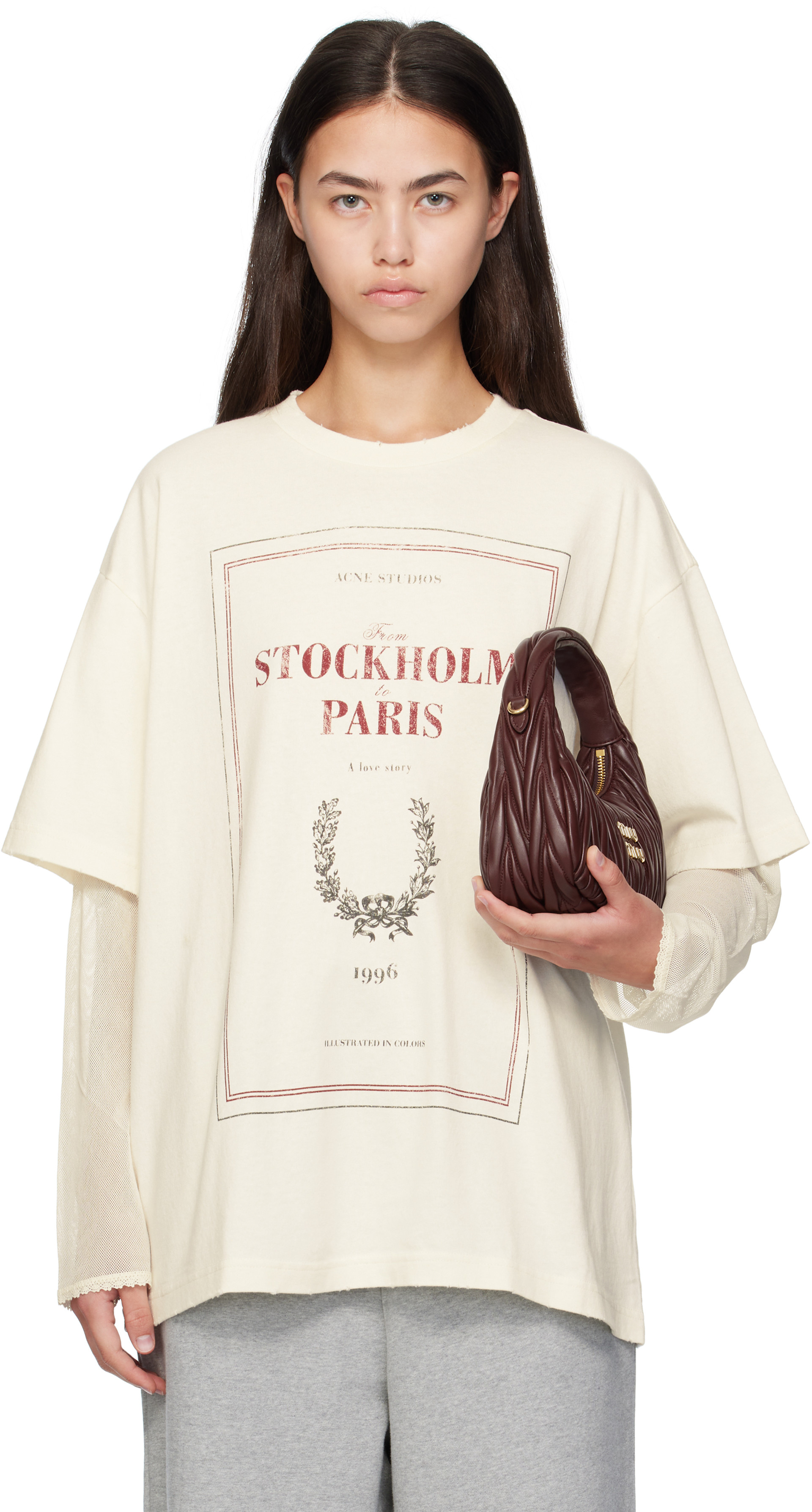 Acne Studios: Off-White Layered Print T-shirt | SSENSE
