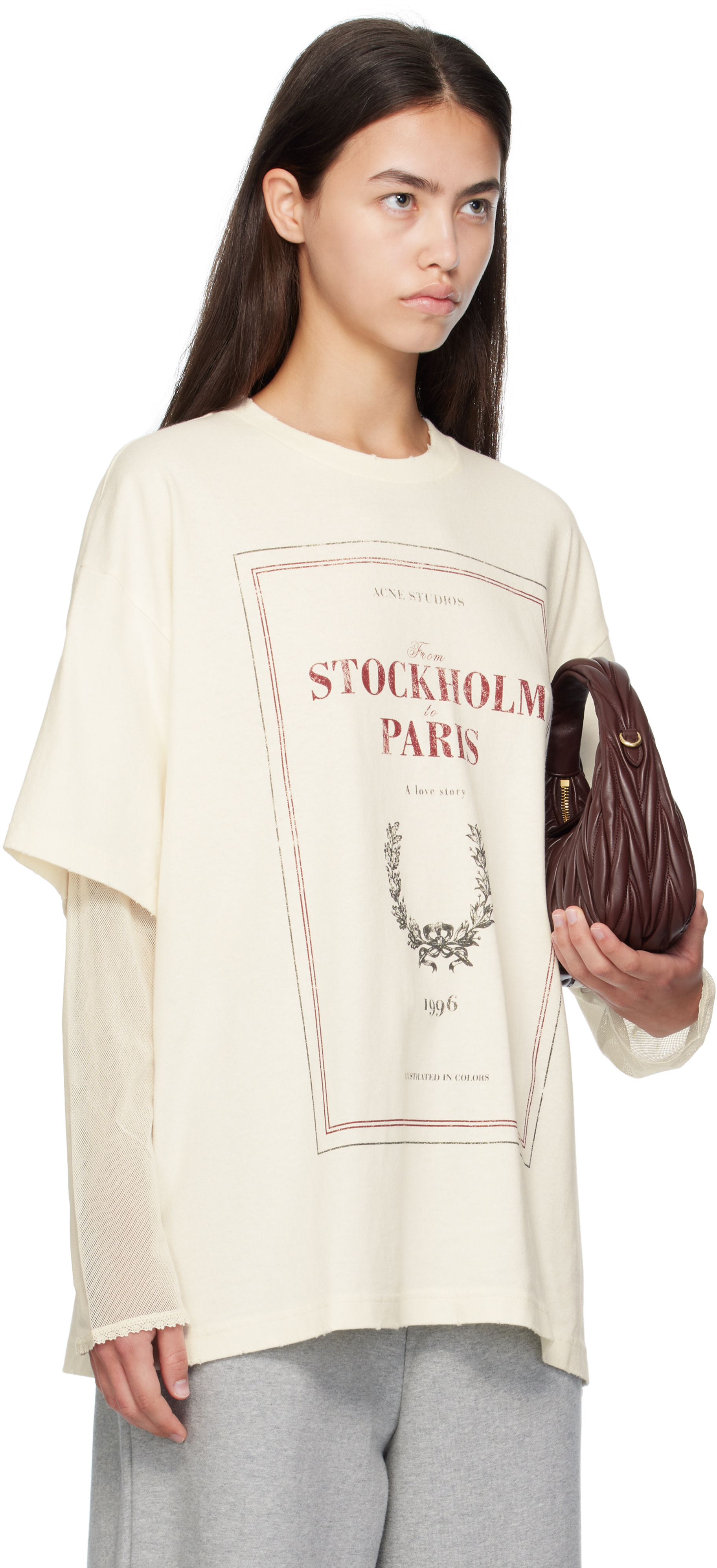 Acne Studios レイヤードプリントTシャツ アイボリー Acne Studios: Off-White Layered Print T-shirt | SSENSE