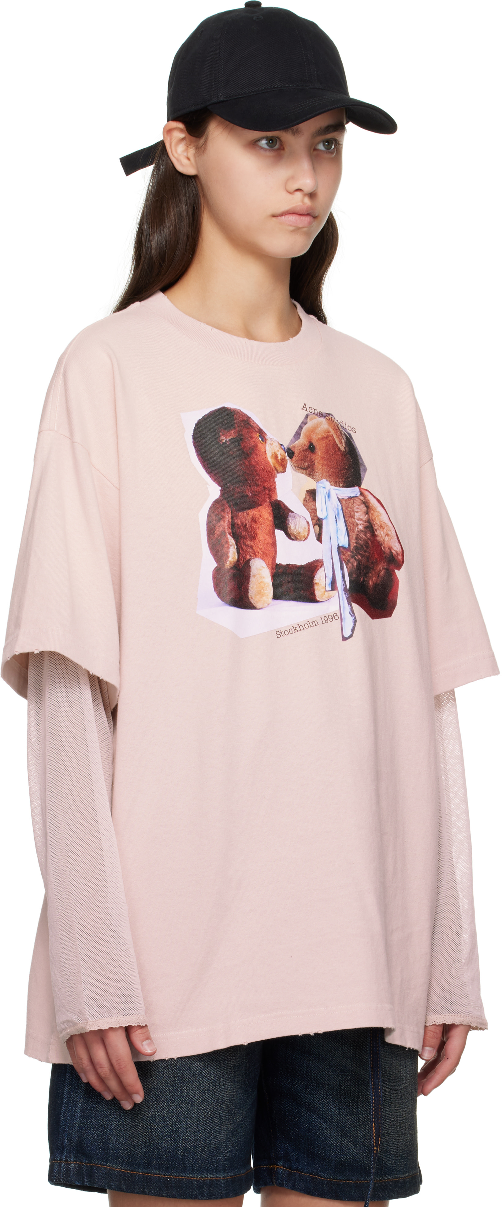 Acne Studios: Pink Layered Print T-shirt | SSENSE