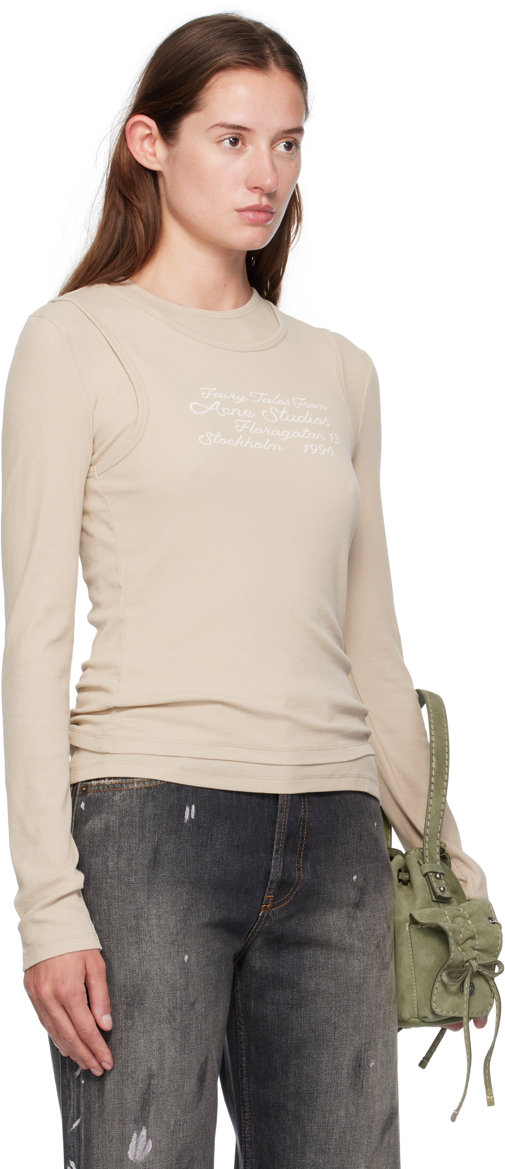 Acne Studios: Beige Layered Long-Sleeve T-shirt | SSENSE