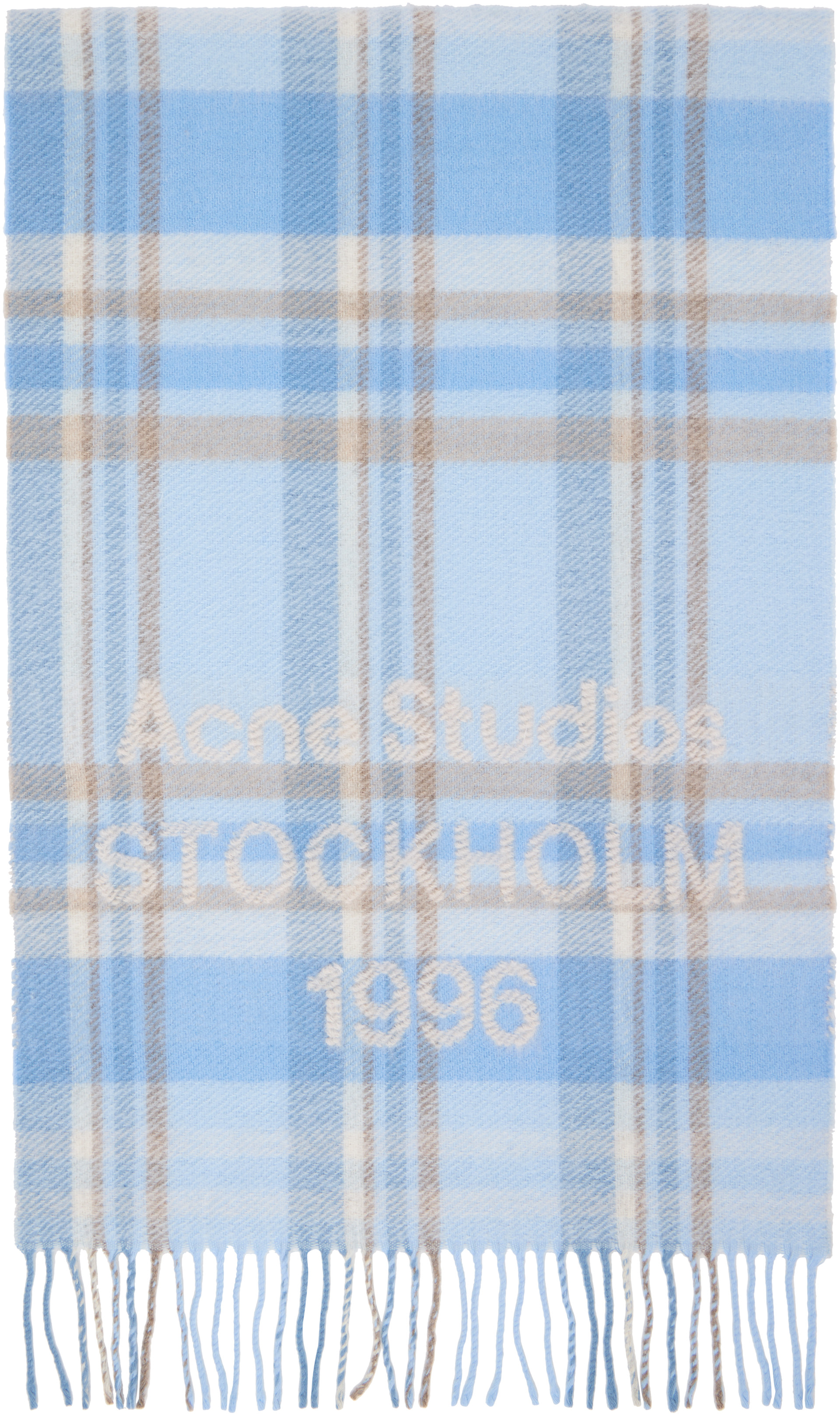 Acne Studios - 블루 와이드 체크 로고 스카프