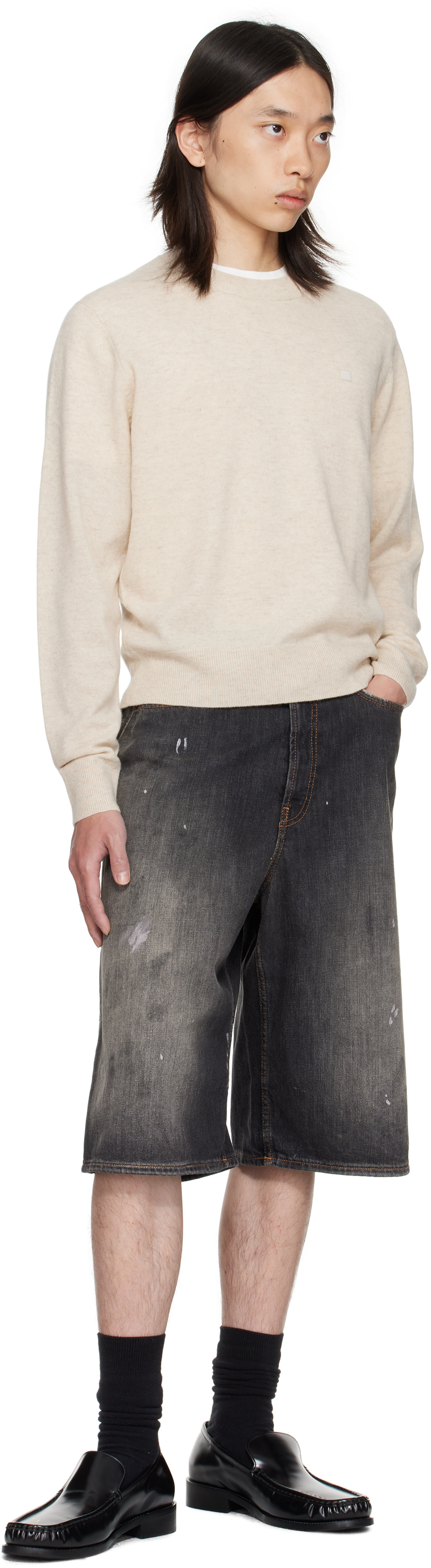 Acne Studios: ブラック フェード デニムショートパンツ | SSENSE 日本