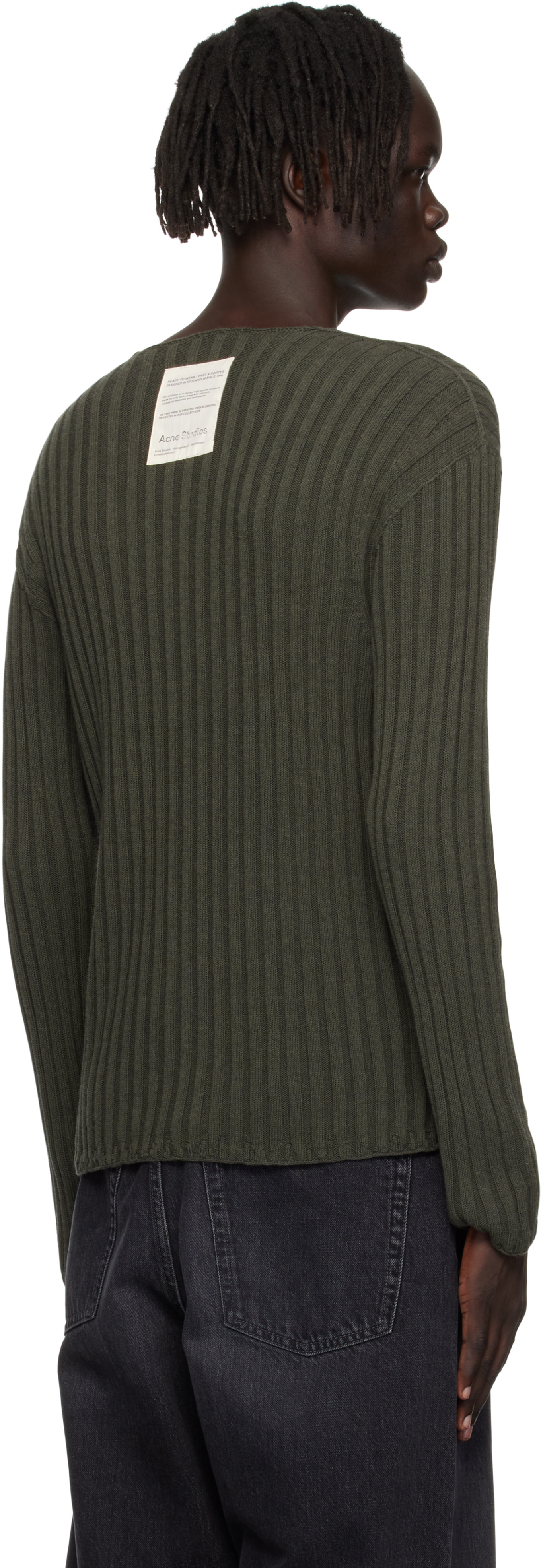 Acne Studios - Pull vert en tricot côtelé