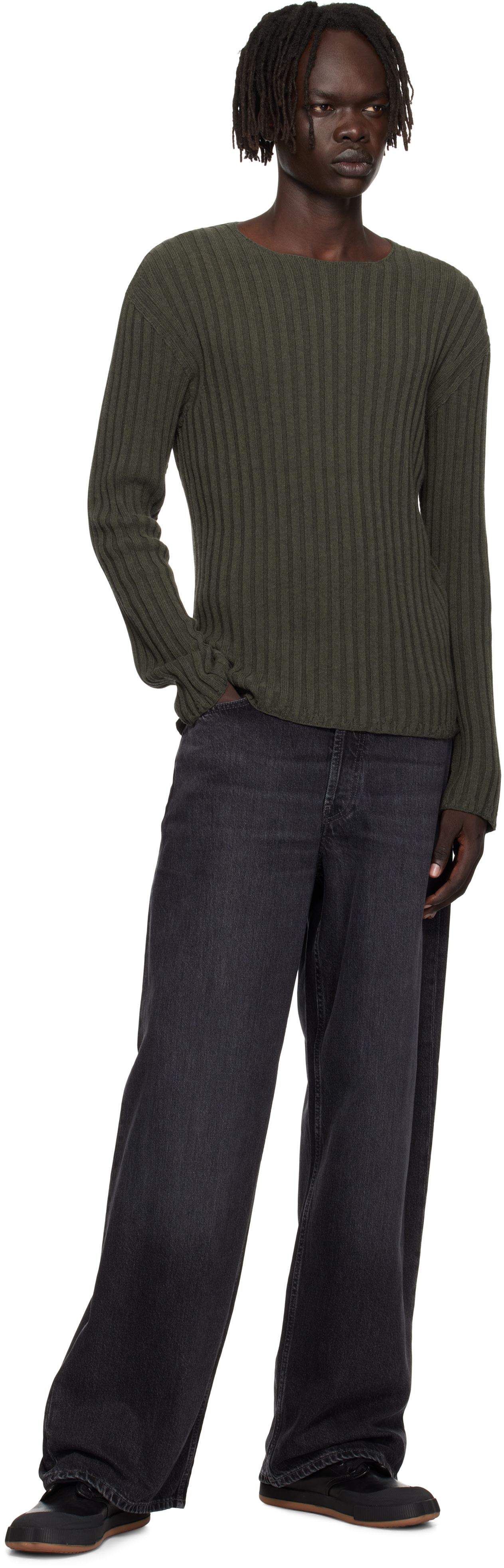 Acne Studios - Pull vert en tricot côtelé