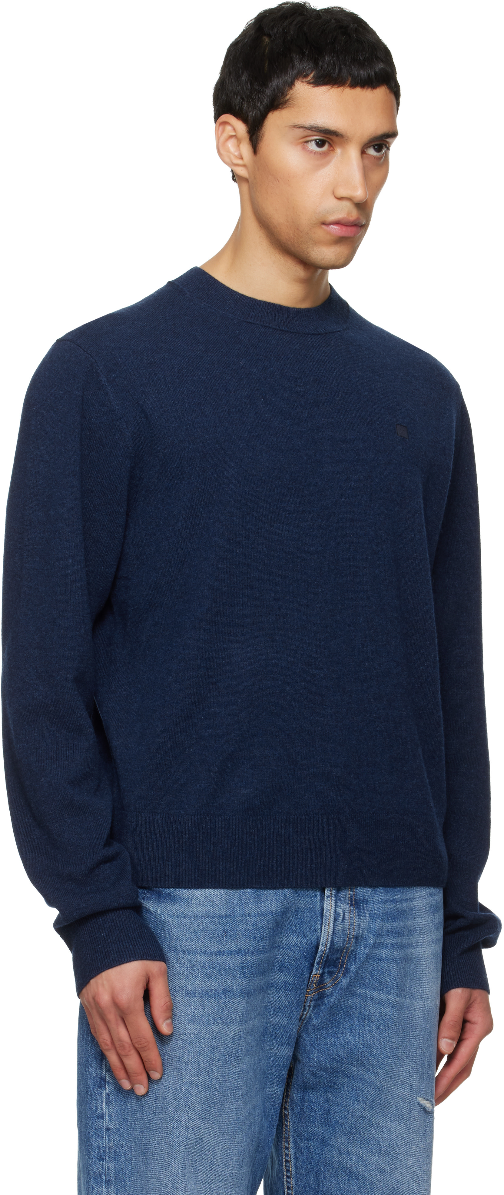 Acne Studios - Pull bleu marine à écusson à logo