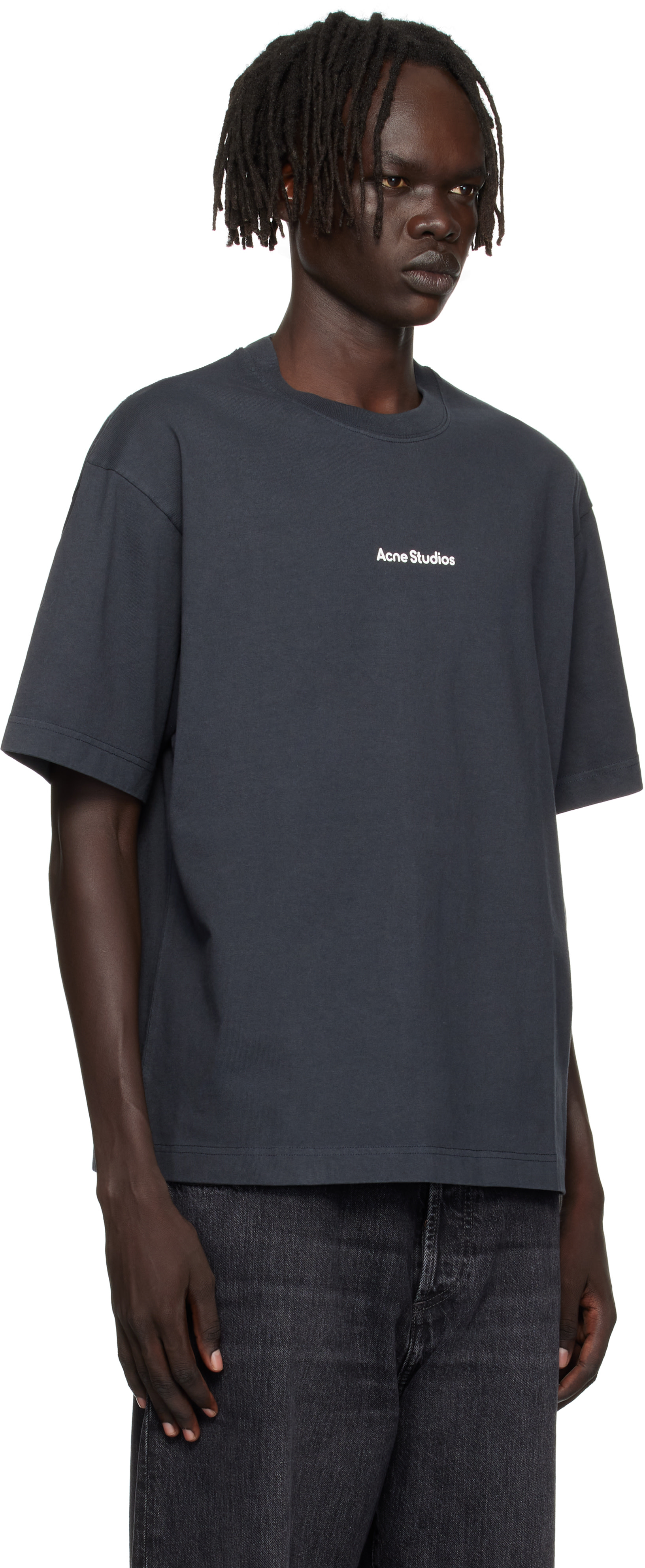 Acne Studios: ブラック スタンプロゴ リラックスフィット Tシャツ
