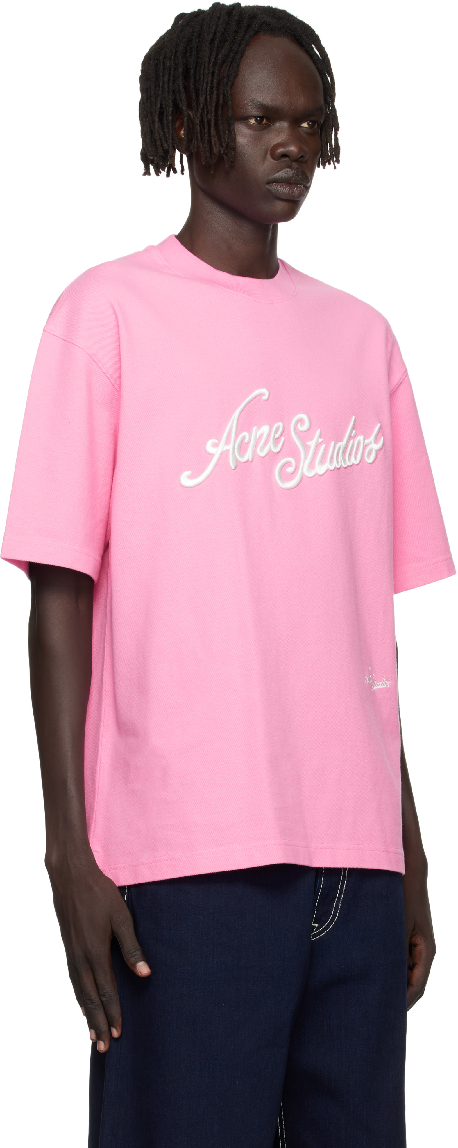 Acne Studios: Pink Logo Relaxed Fit T-shirt | SSENSE