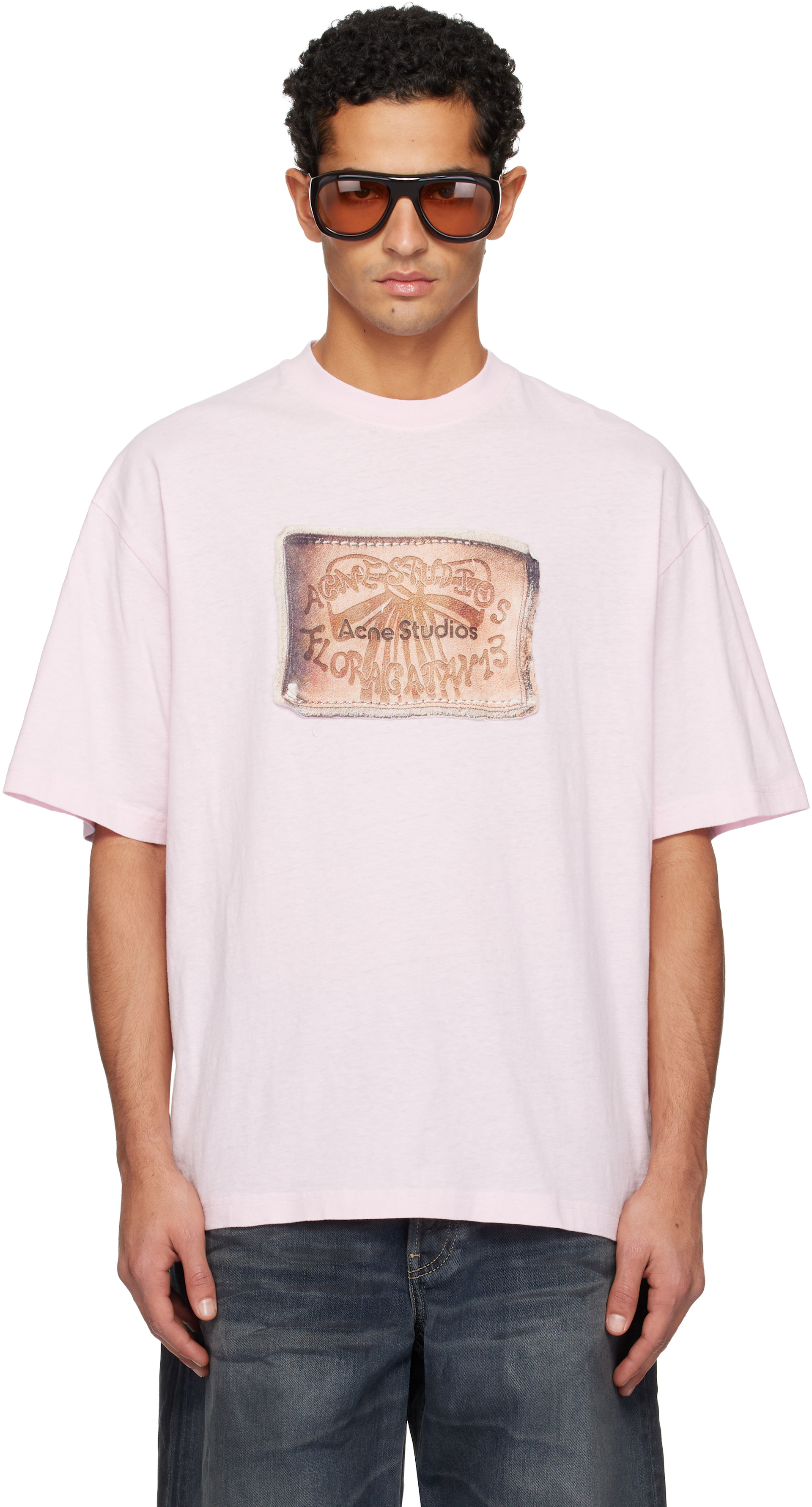 Acne Studios: Pink Logo T-shirt | SSENSE