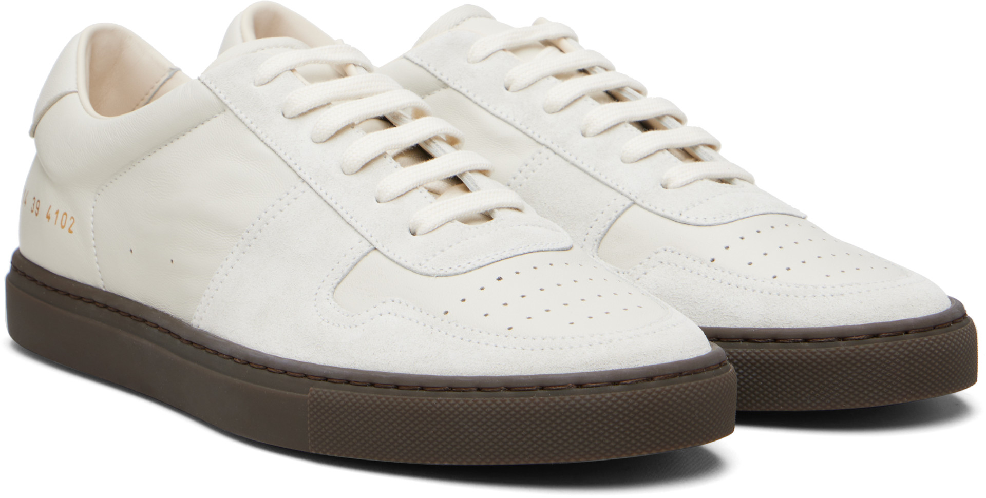 Common Projects: Off-White BBall Slim Gum Brown Sole Sneakers | SSENSE
