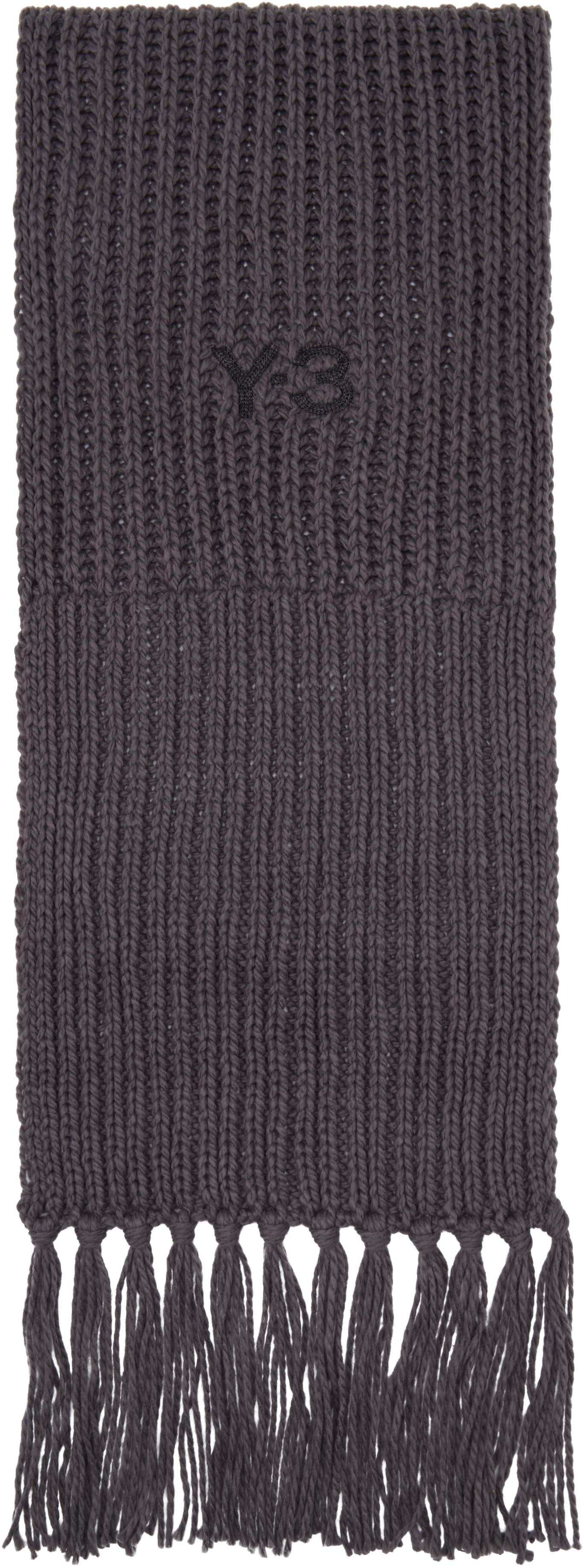 Y-3: Gray Oversized Chunky Knit Scarf | SSENSE