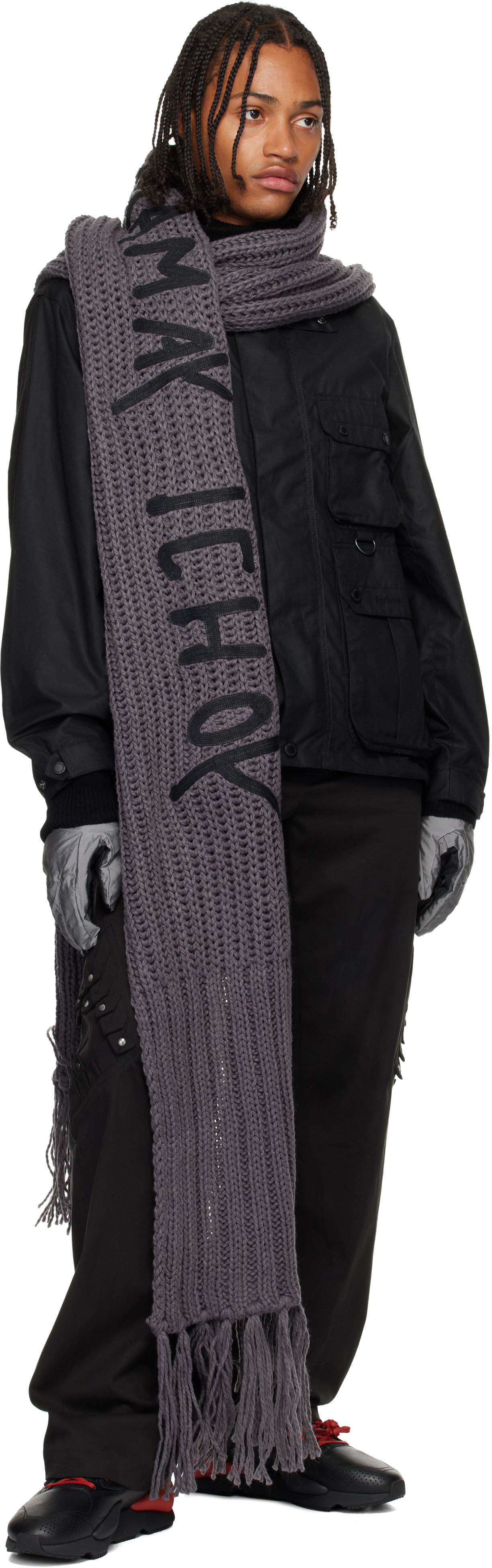 Y-3: Gray Oversized Chunky Knit Scarf | SSENSE