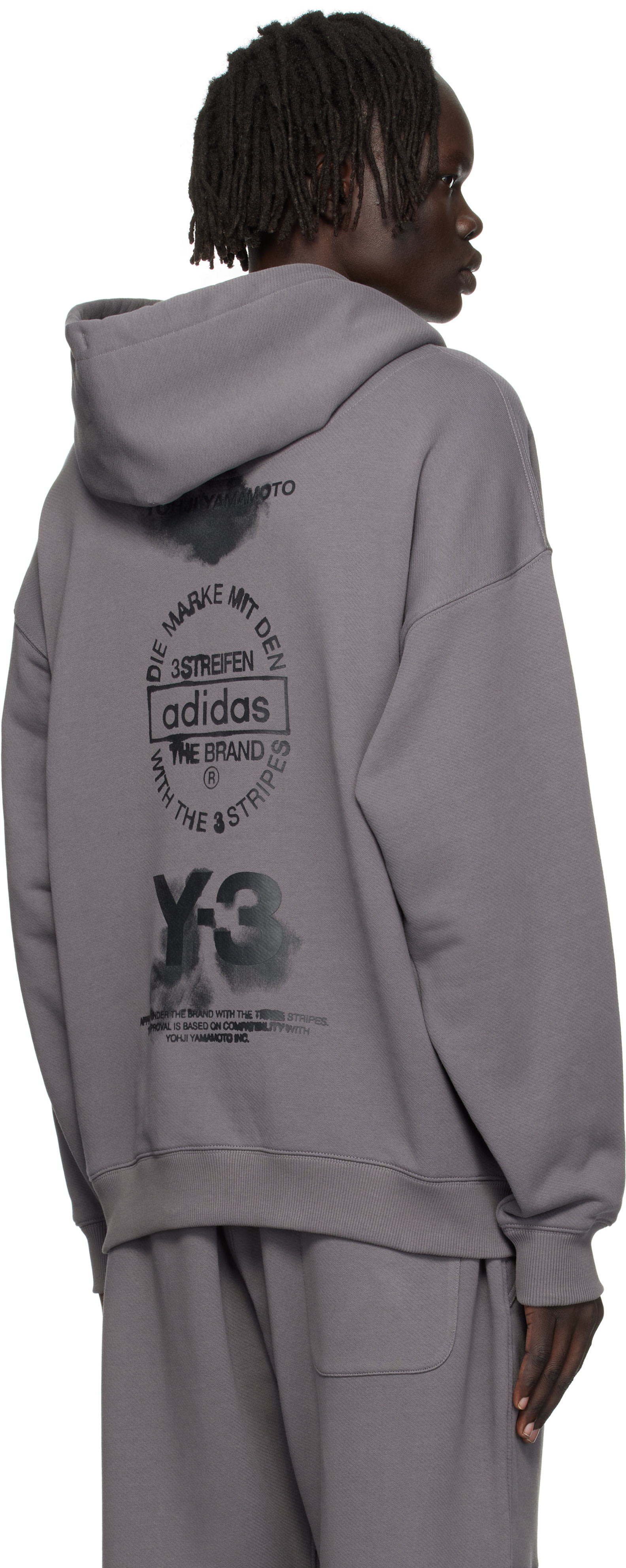 Y-3 - Pull à capuche gris à images à logo