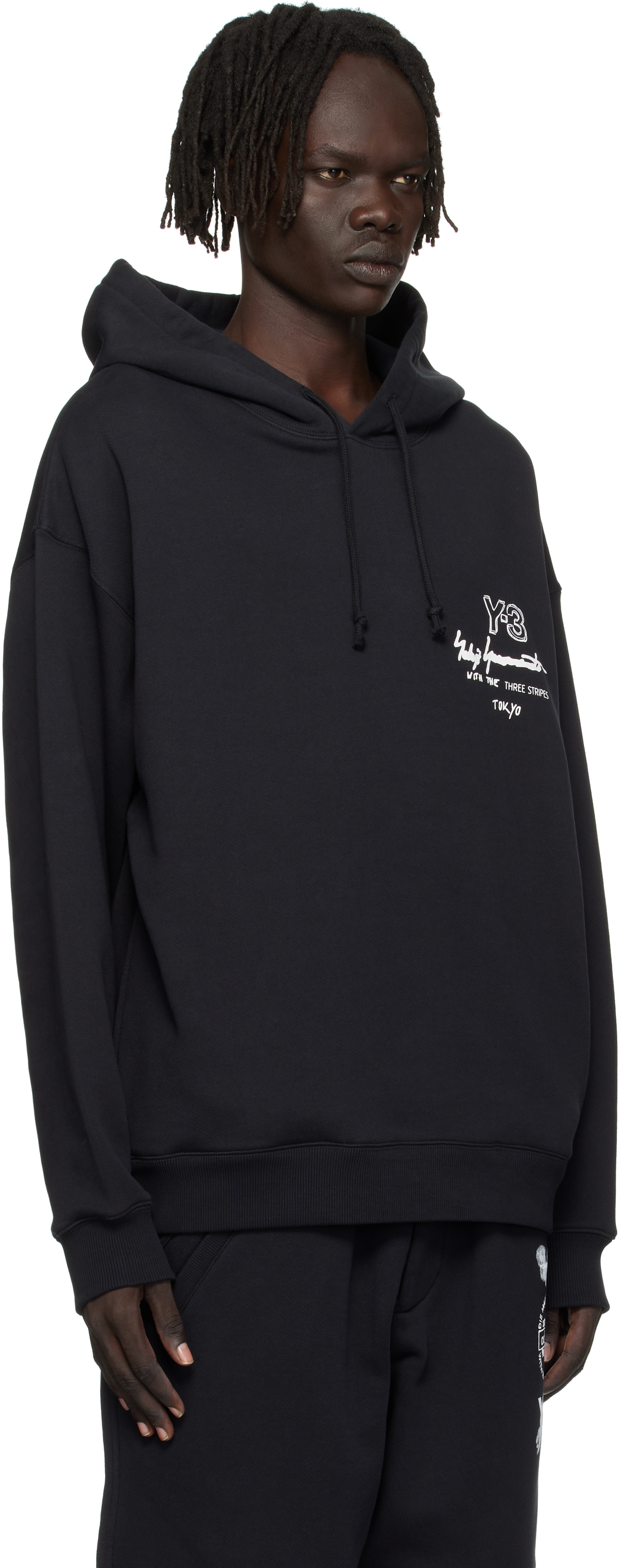 Y-3: Black Graphic FT Hoodie | SSENSE Y-3: Black Graphic FT Hoodie | SSENSE