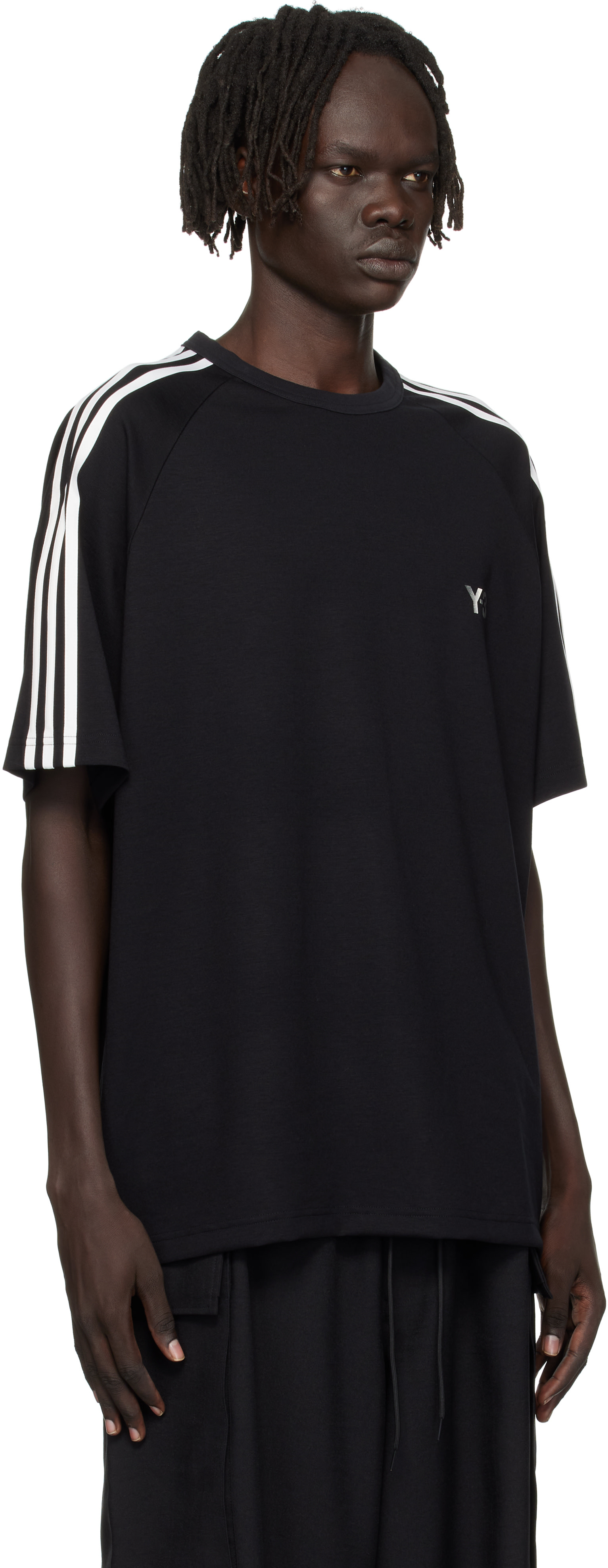 Y-3: ブラック Short Sleeve 3-Stripes Tシャツ | SSENSE 日本
