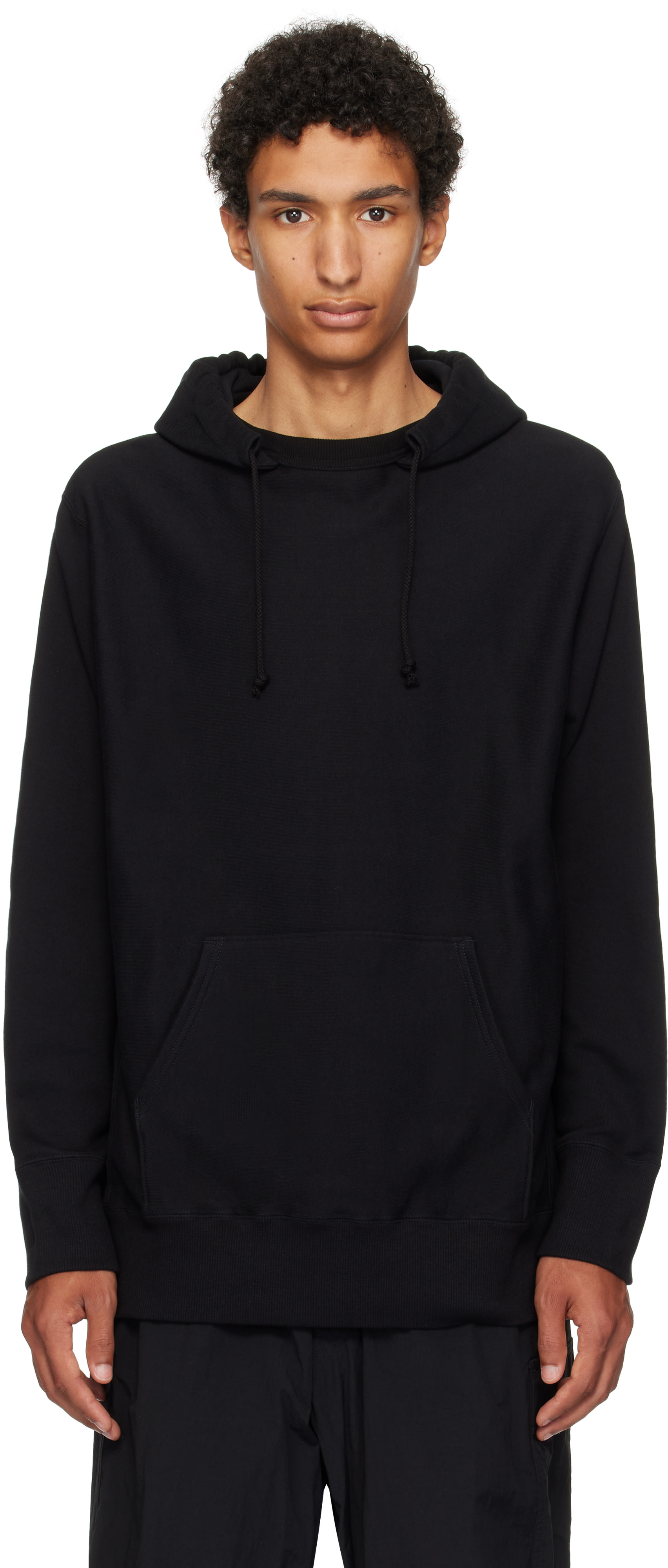 Y's For Men - Pull à capuche noir en jersey bouclette