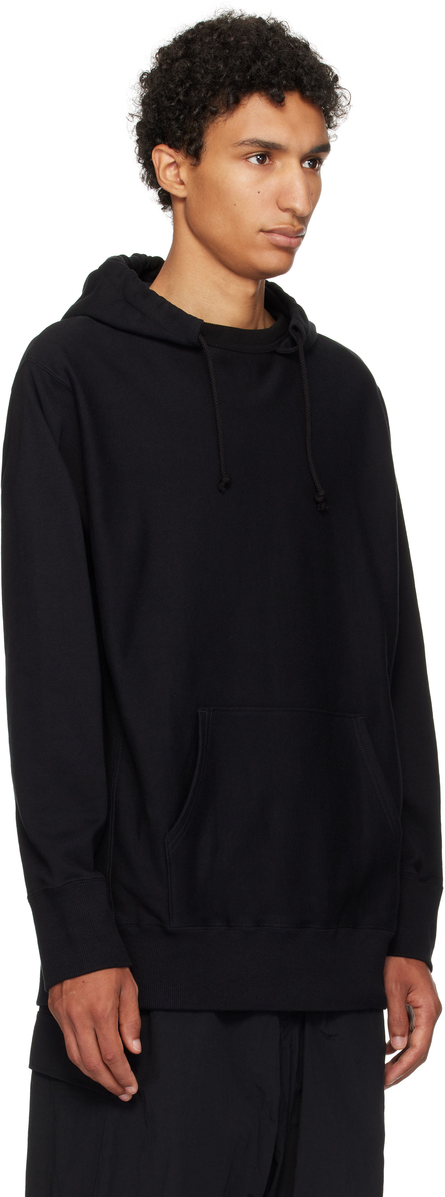 Y's For Men - Pull à capuche noir en jersey bouclette
